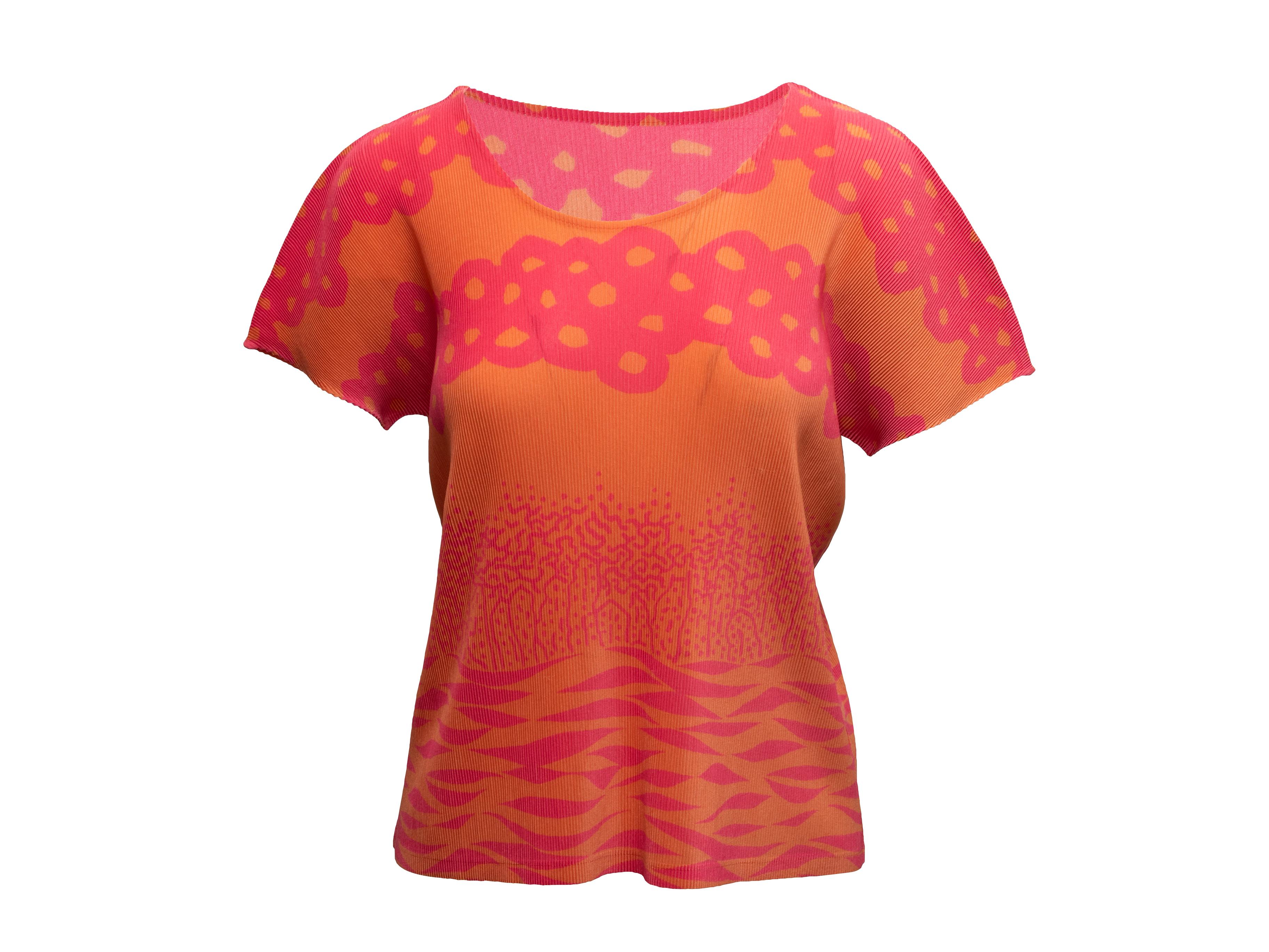 Camiseta de manga corta Pleats Please Issey Miyake naranja y fucsia Talla US M Rosa en venta