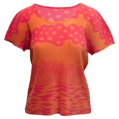 Orange & Fuchsia Pleats Please Issey Miyake Short Sleeve T-Shirt Size US M