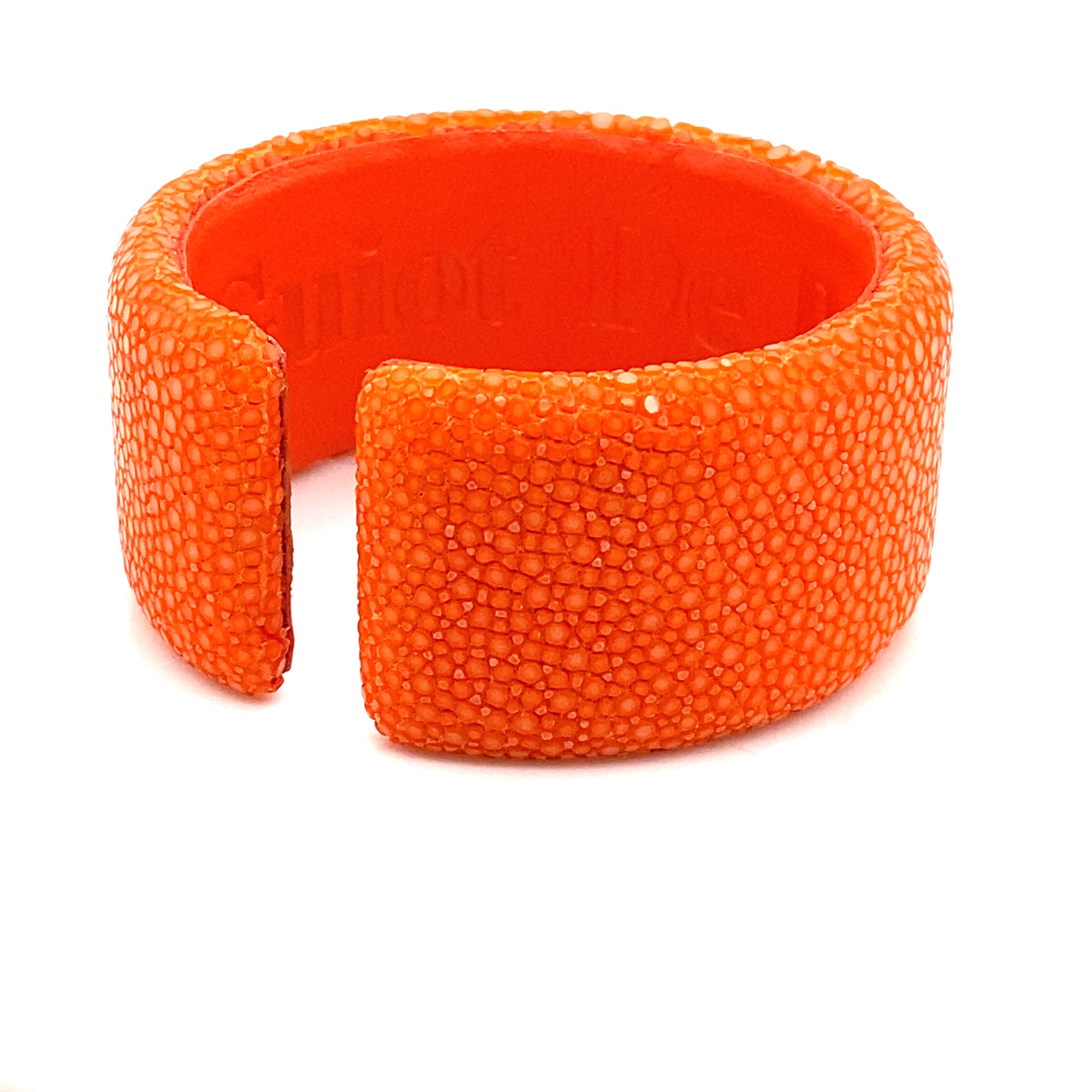 Orange Galuchat Cuff Bracelet In New Condition For Sale In Vannes, FR