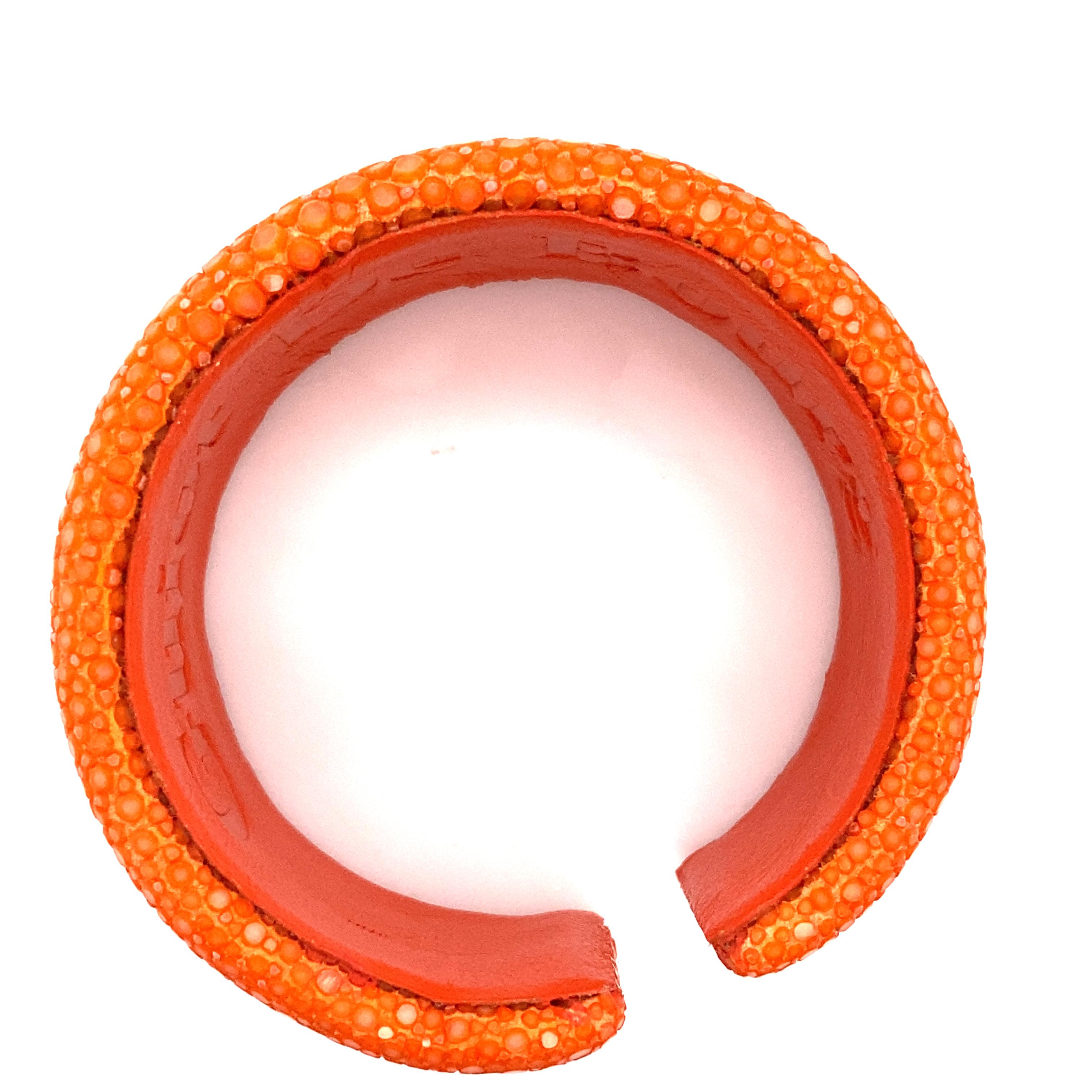 Orange Galuchat Cuff Bracelet For Sale 1