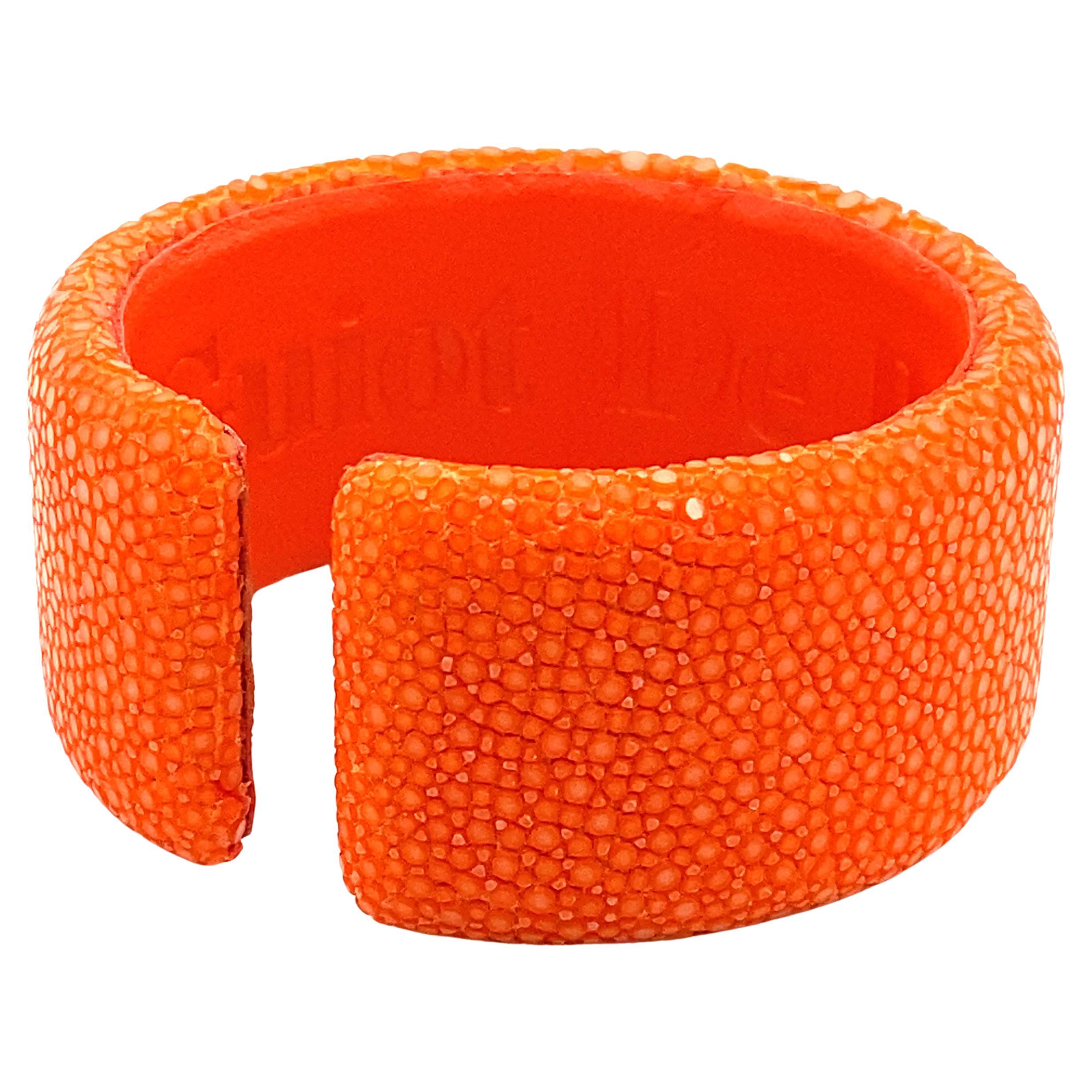 Orange Galuchat Cuff Bracelet For Sale