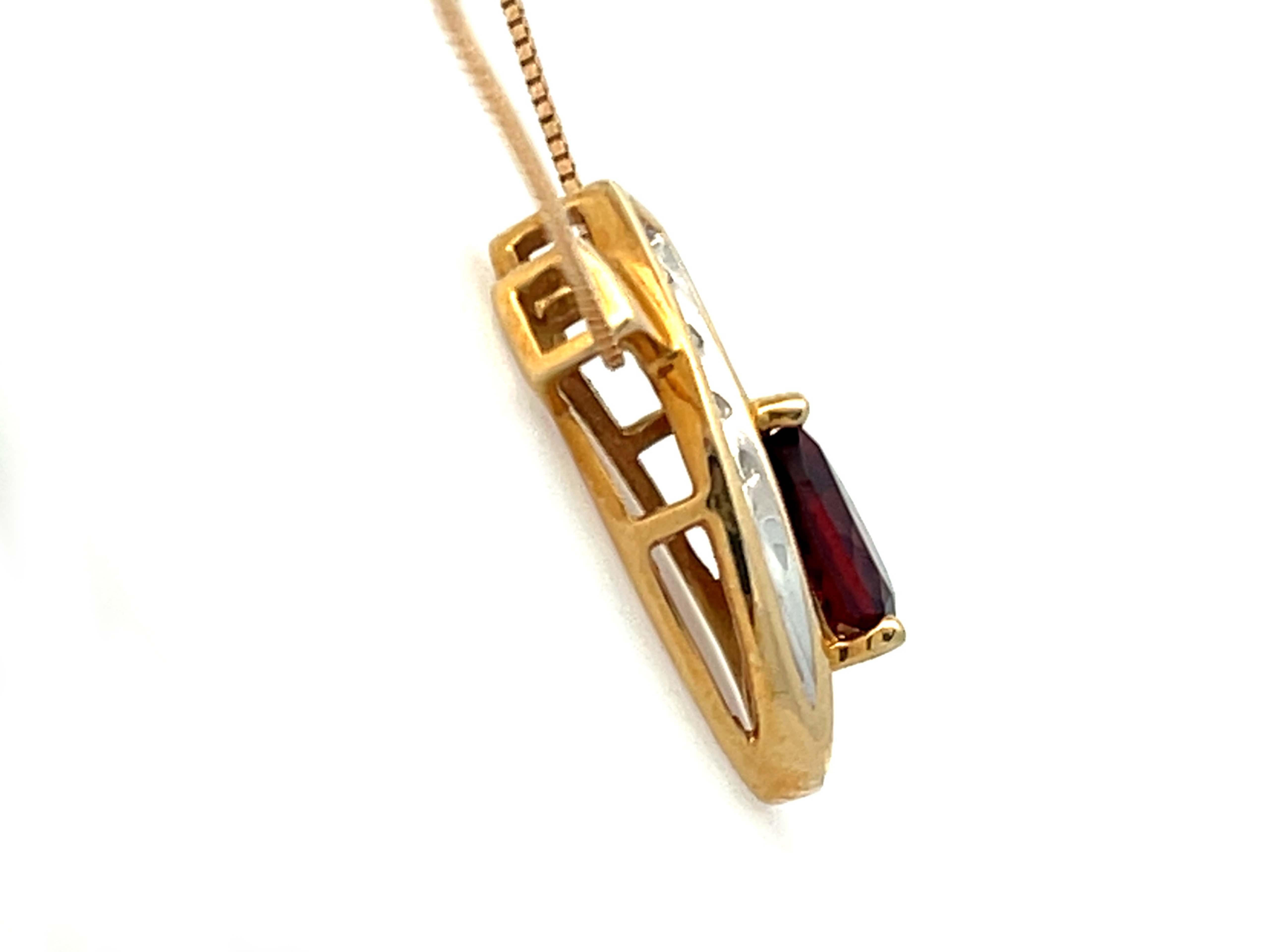 Pear Cut Orange Garnet and Diamond Two Toned Pendant and Chain in 14k Gold For Sale