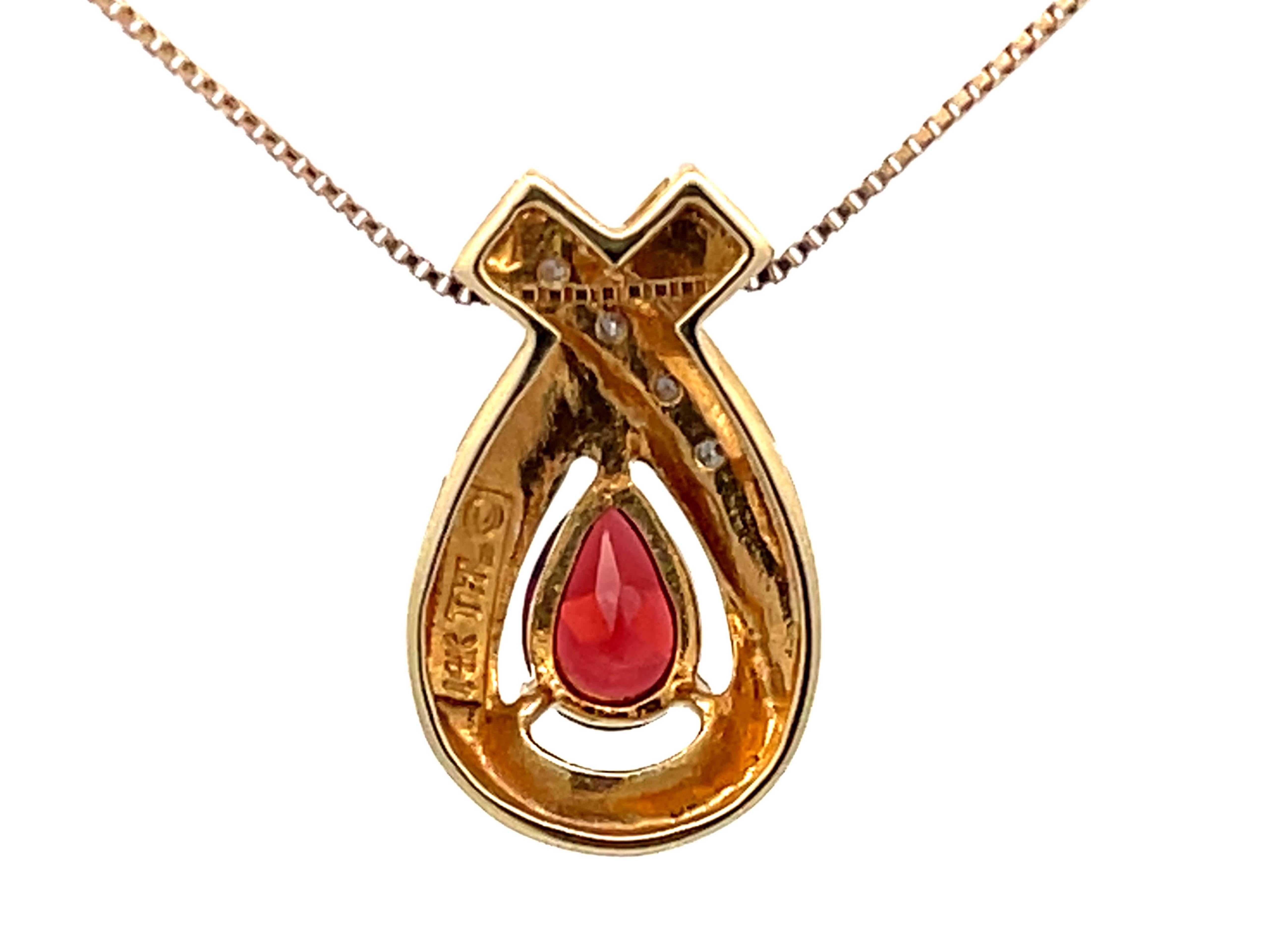 Women's Orange Garnet and Diamond Two Toned Pendant and Chain in 14k Gold For Sale