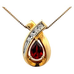 Vintage Orange Garnet and Diamond Two Toned Pendant and Chain in 14k Gold