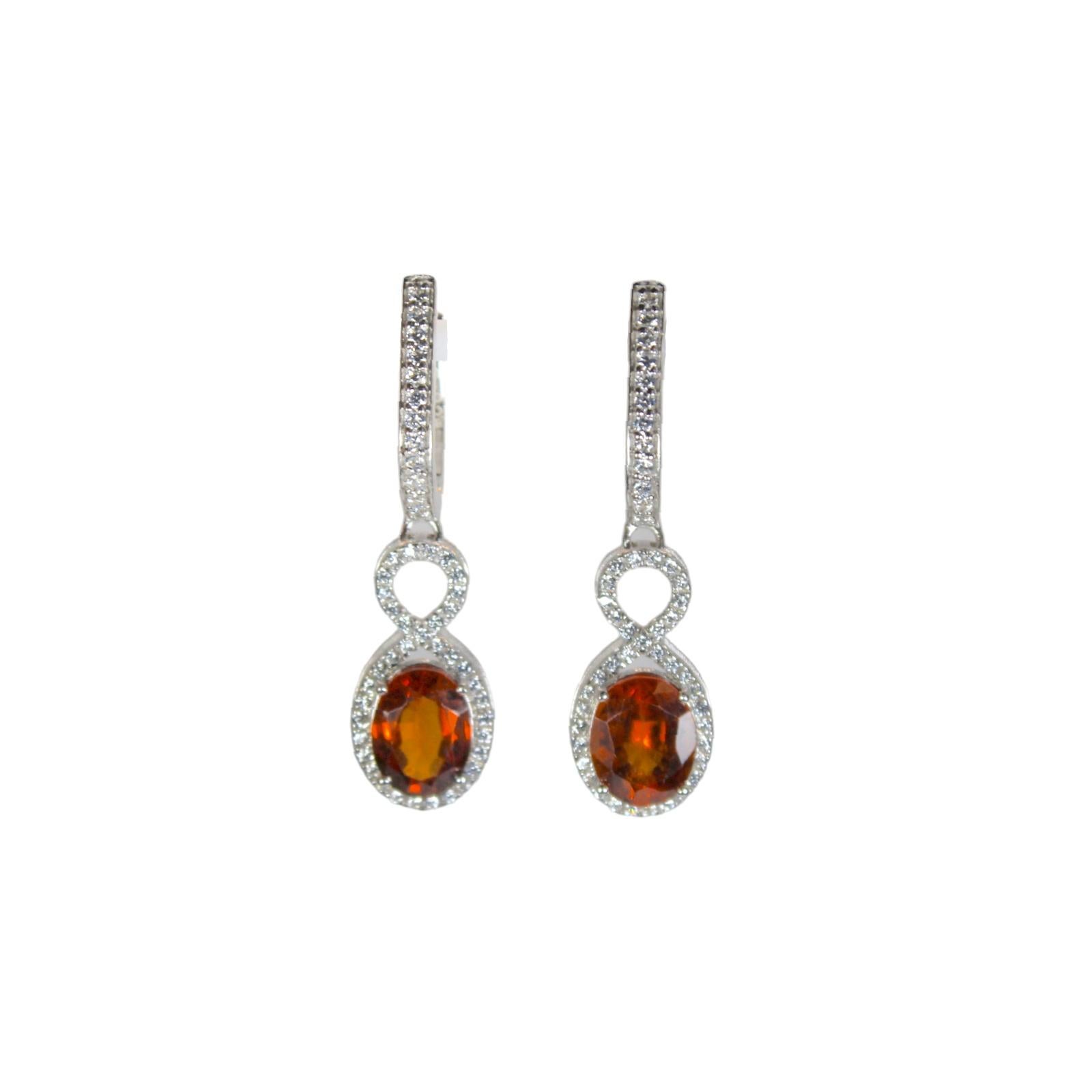 Oval Cut Orange Garnet Fancy Earrings For Sale