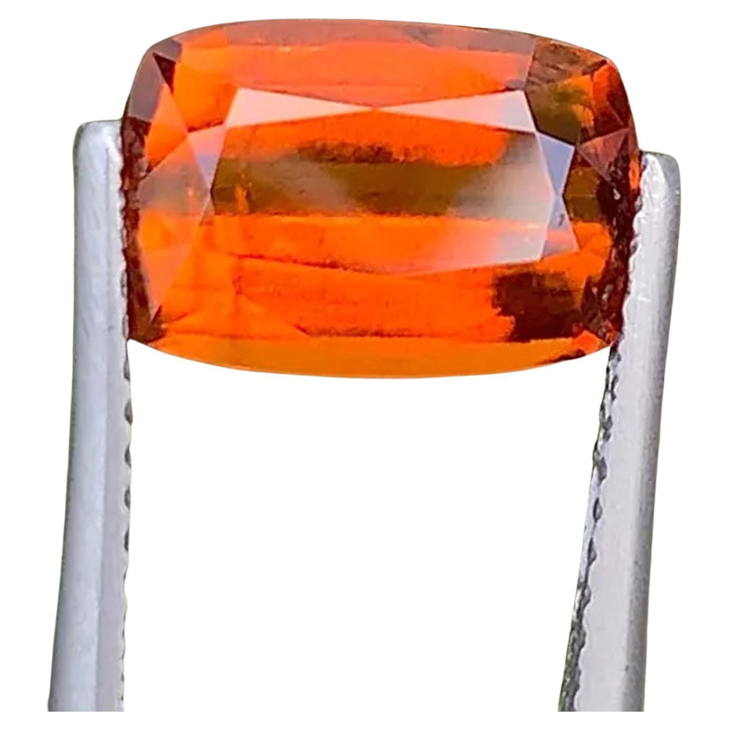 Orange Garnet Gemstone: 3.90 Carat Cushion Cut January Birthstone For Sale