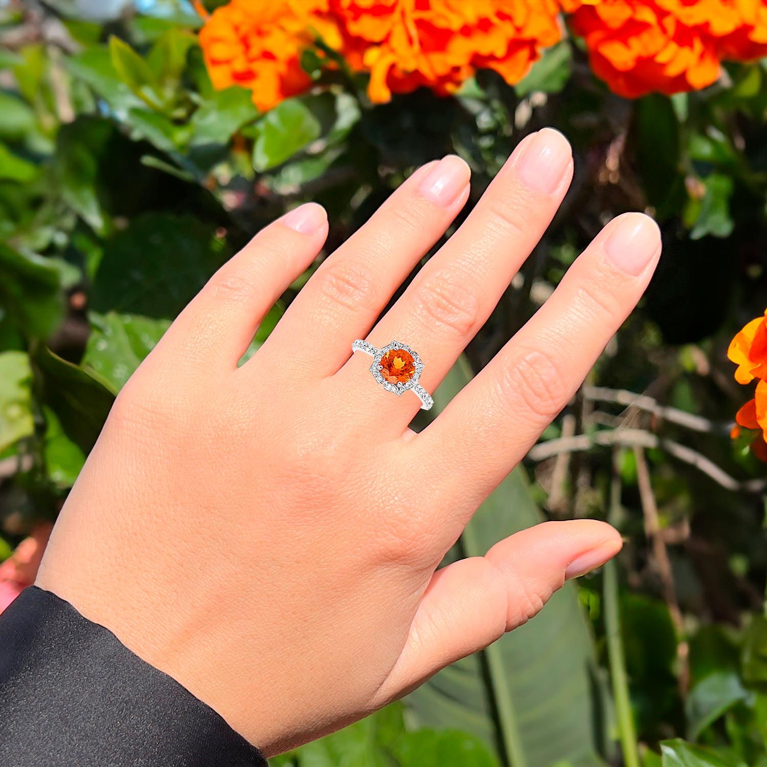 Contemporary Orange Garnet Ring With Diamonds 1.75 Carats 14K White Gold For Sale