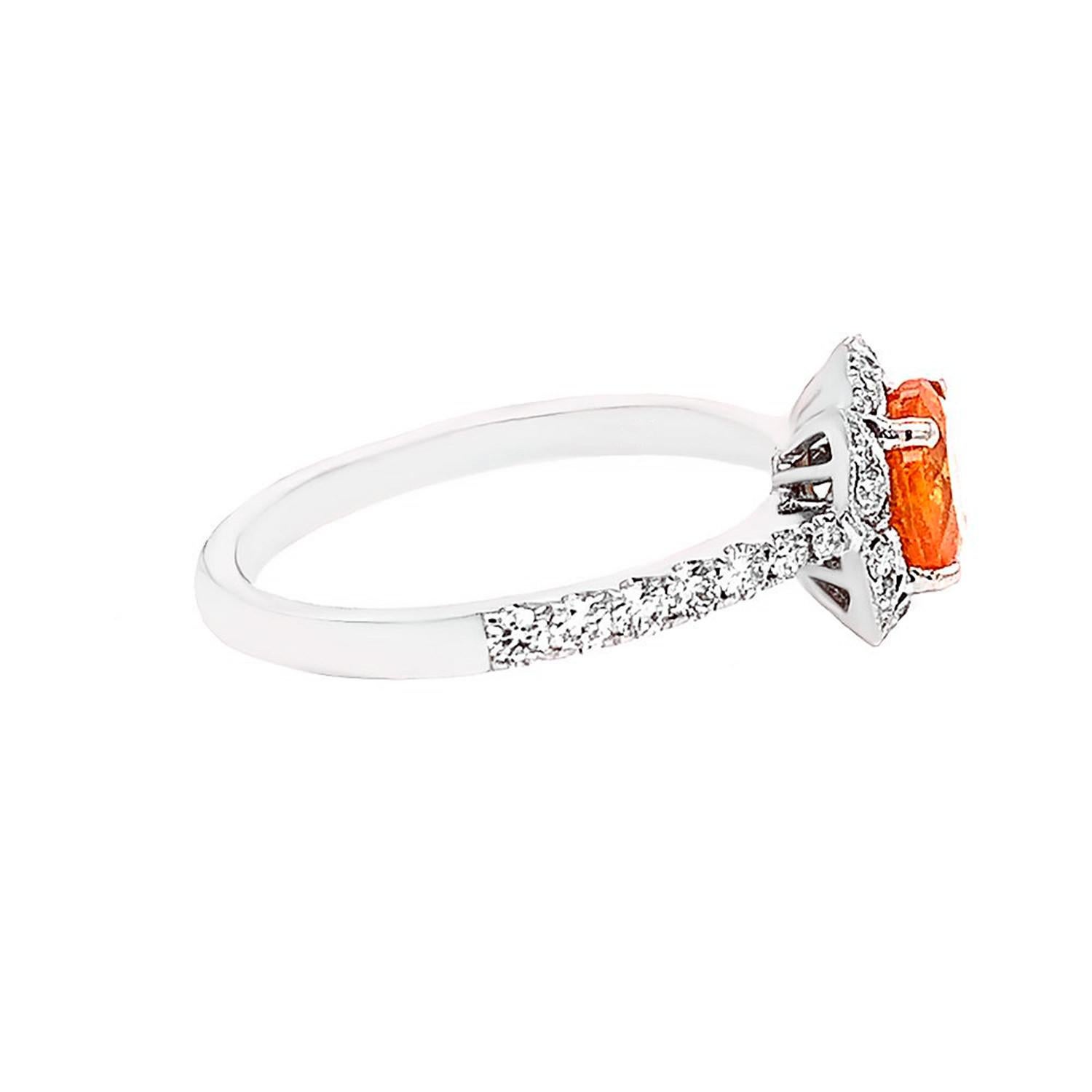 Orange Garnet Ring With Diamonds 1.75 Carats 14K White Gold In Excellent Condition For Sale In Laguna Niguel, CA