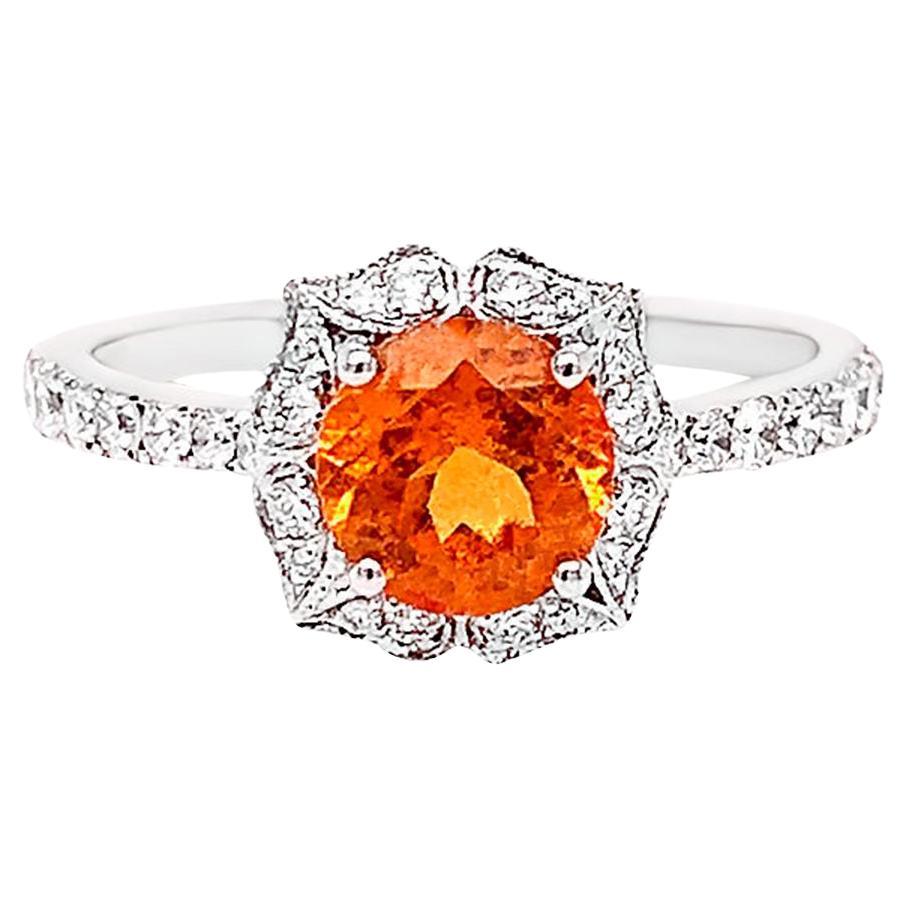 Orange Garnet Ring With Diamonds 1.75 Carats 14K White Gold For Sale