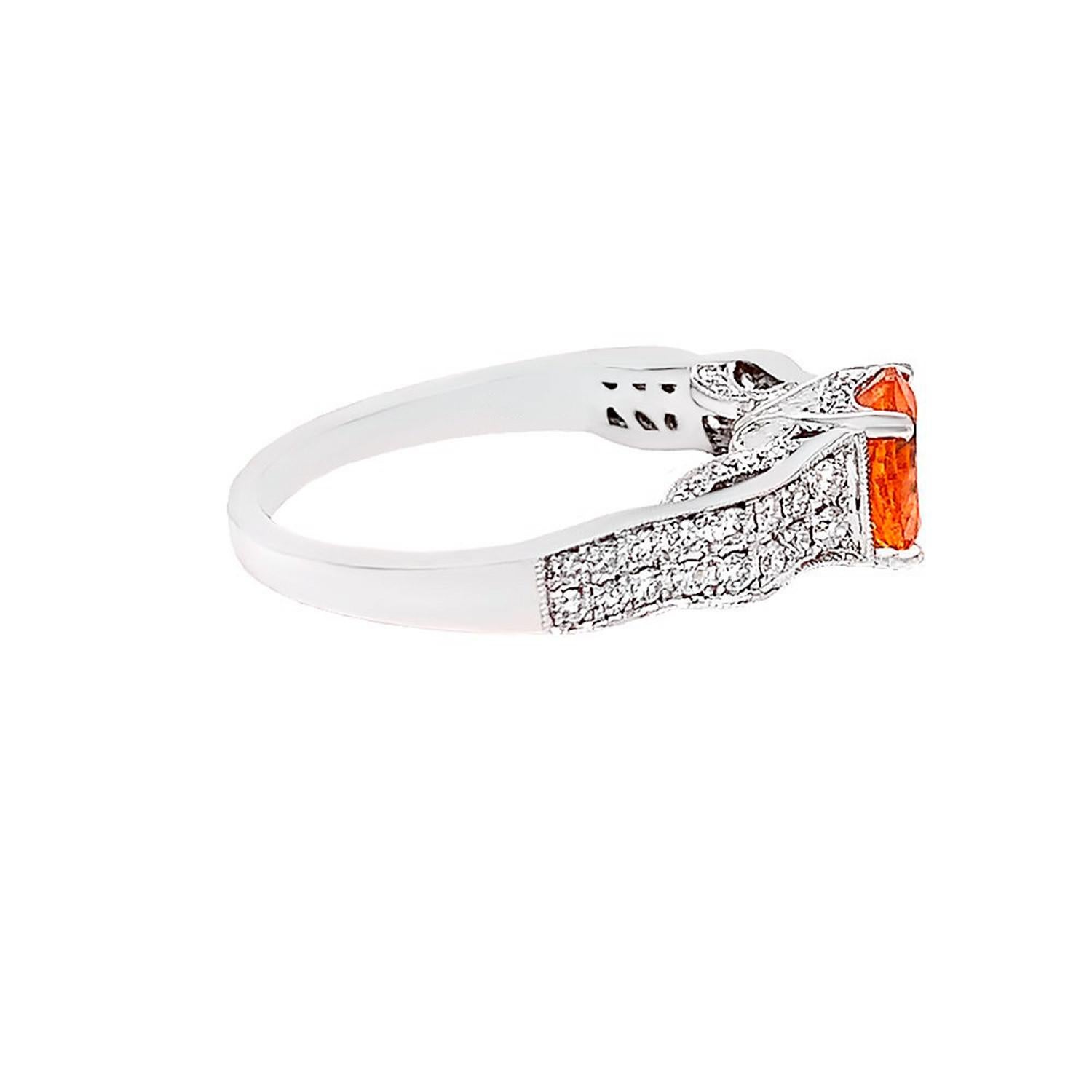 Orange Garnet Ring With Diamonds 2.14 Carats 14K White Gold In Excellent Condition For Sale In Aliso Viejo, CA
