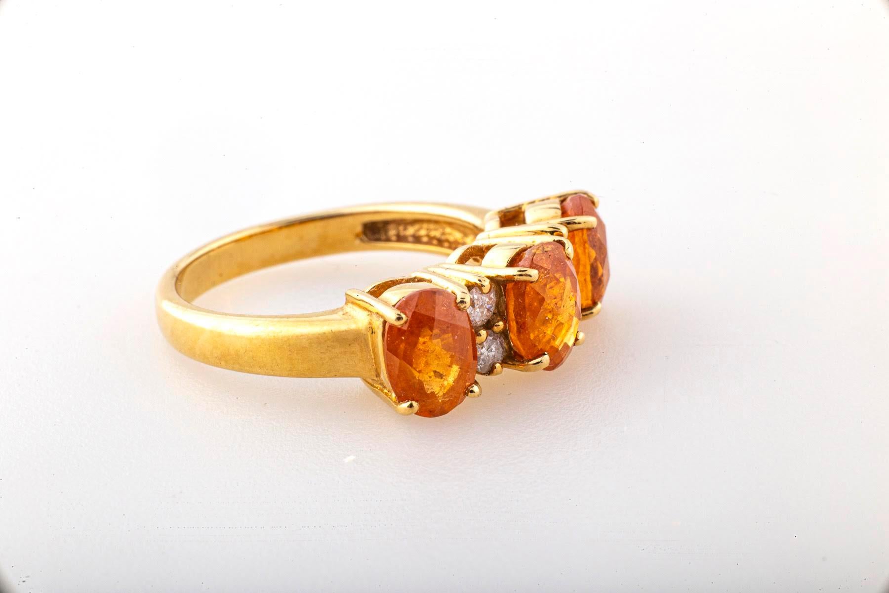 Orange Garnet Ring with Diamonds Modern In Excellent Condition For Sale In Stamford, CT