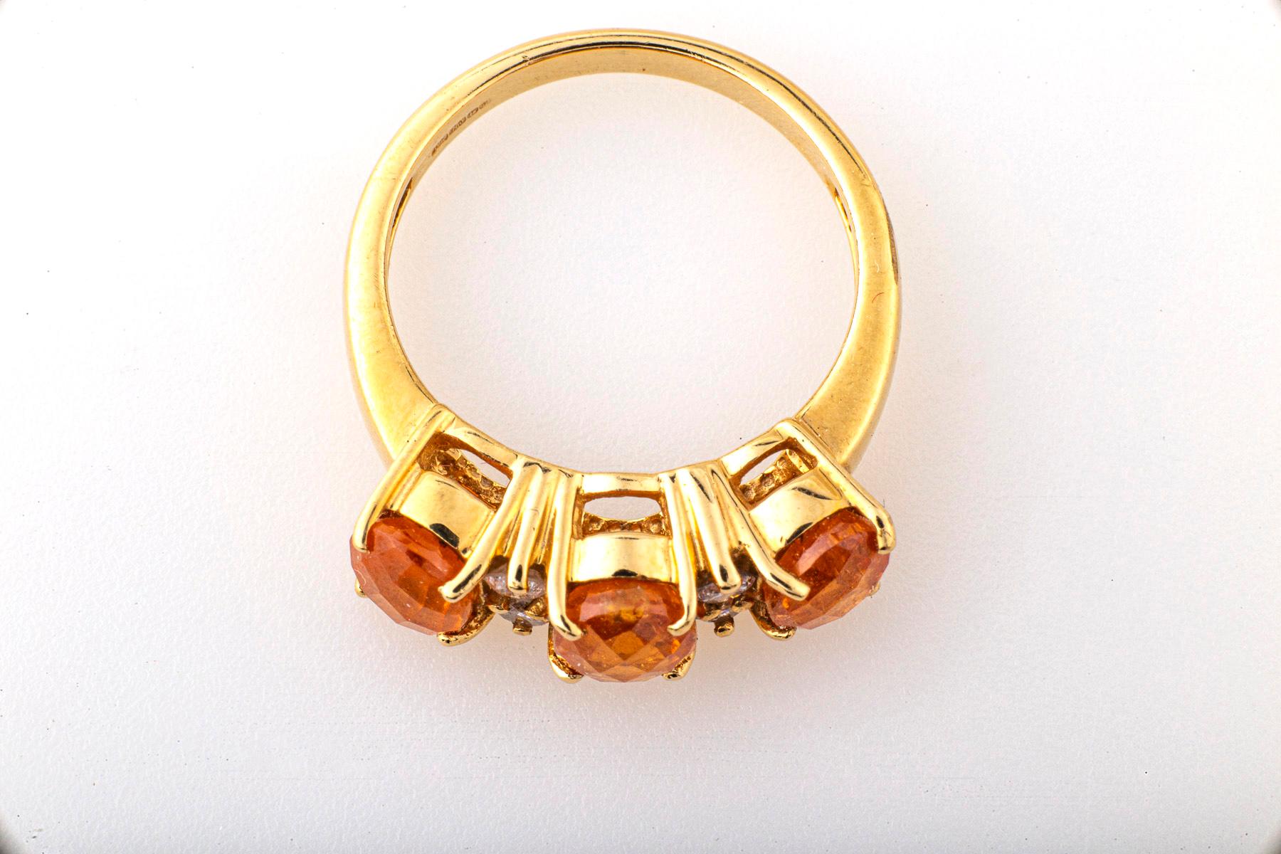 Women's or Men's Orange Garnet Ring with Diamonds Modern For Sale