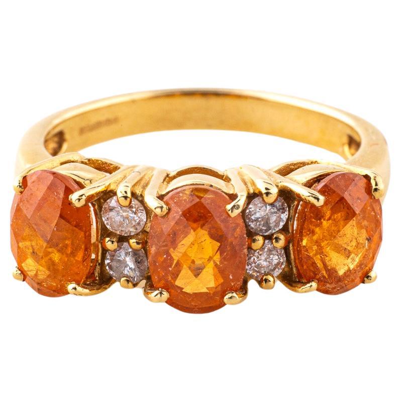 Orange Garnet Ring with Diamonds Modern For Sale