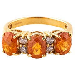  Orange Garnet Ring with Diamonds Modern