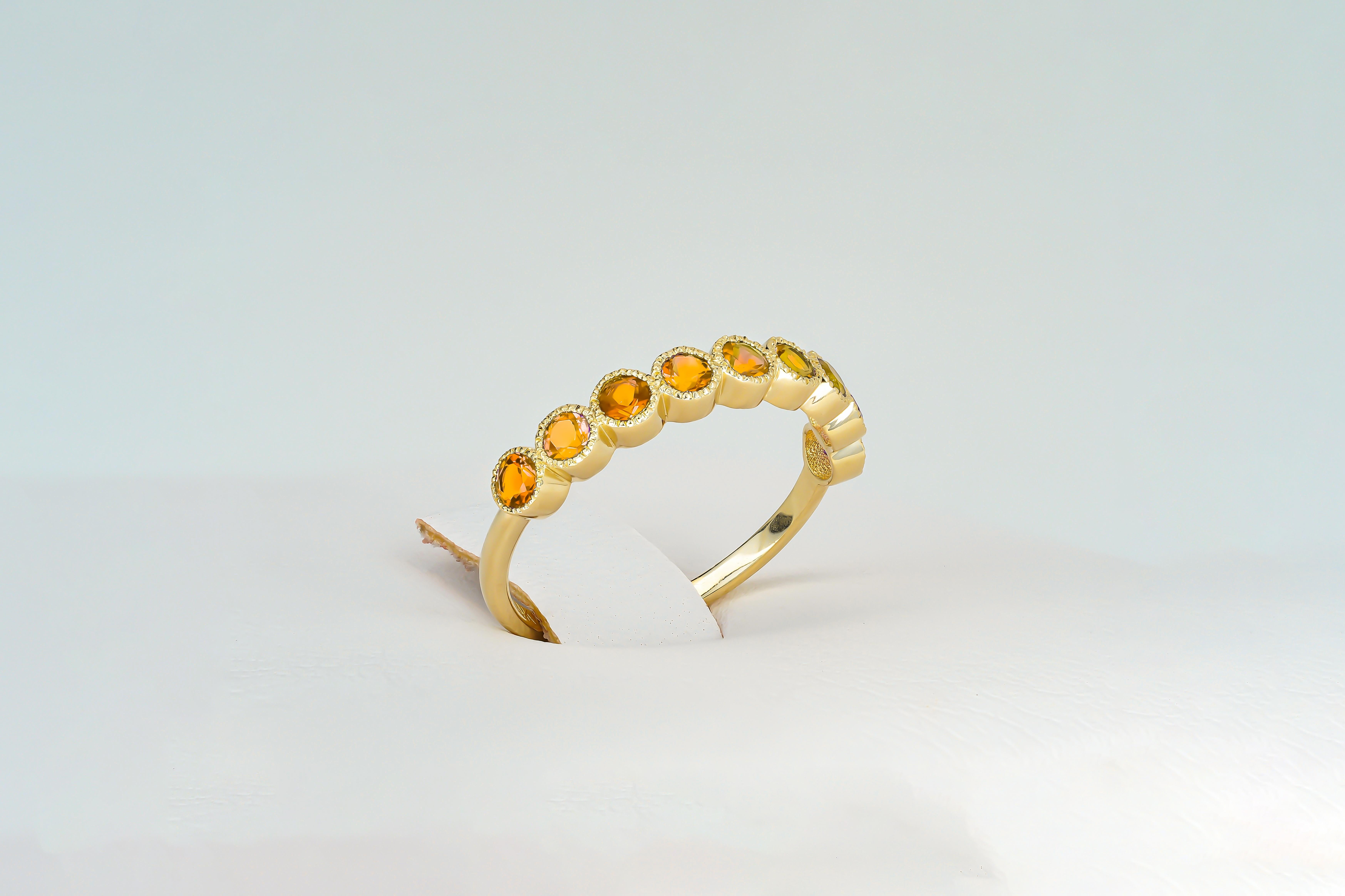 Orange gem half eternity 14k gold ring.
Lab sapphire semi eternity ring. Round orange gemstone gold ring. 2.5 mm lab orange sapphire ring.

Metal: 14k gold
Weight: 1.8 gr depends from size

Gemstones:
Lab sapphires, orange color, round cut, 2.5 mm