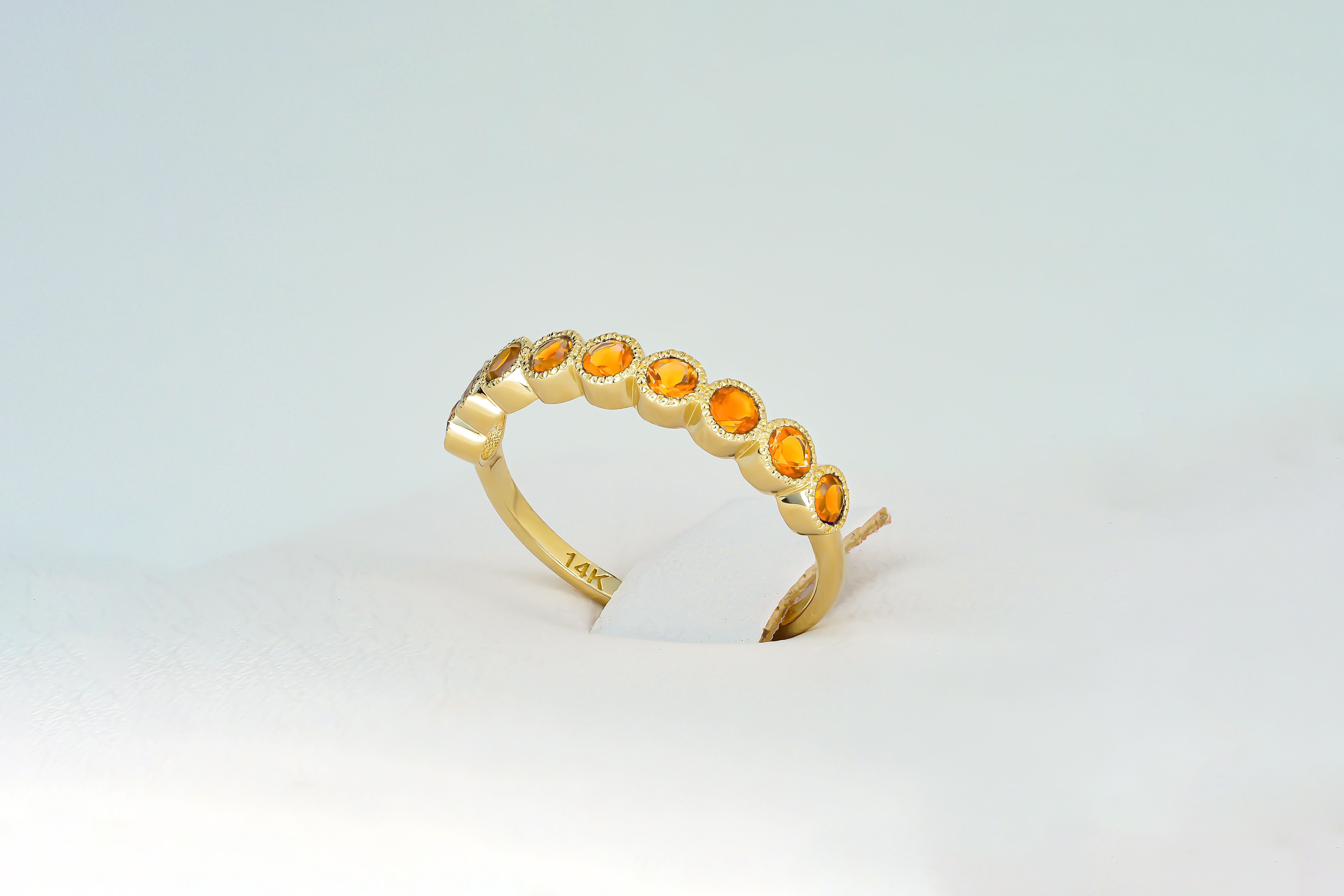 Modern Orange gem half eternity 14k gold ring. For Sale