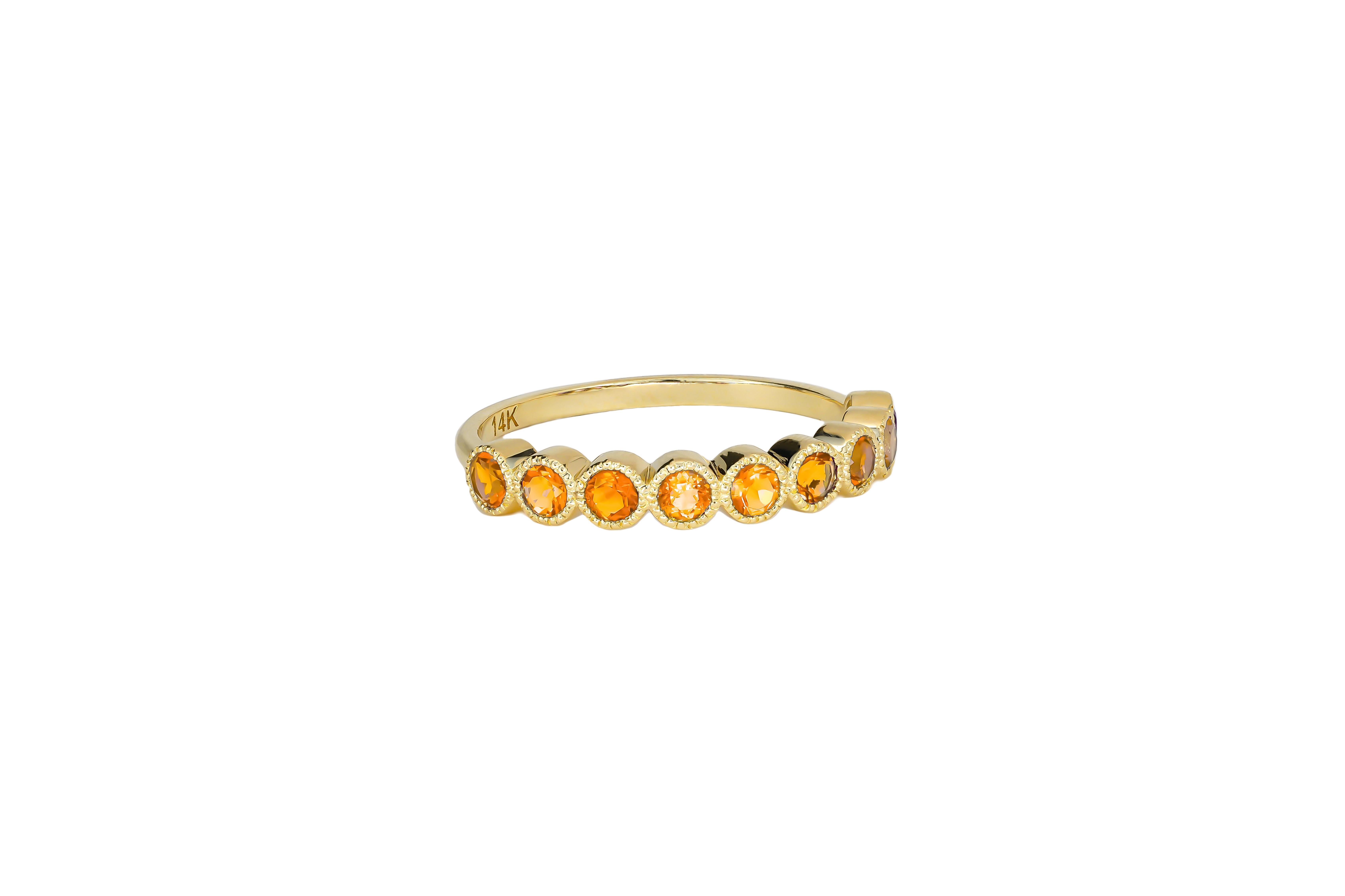 For Sale:  Orange gem half eternity 14k gold ring. 5