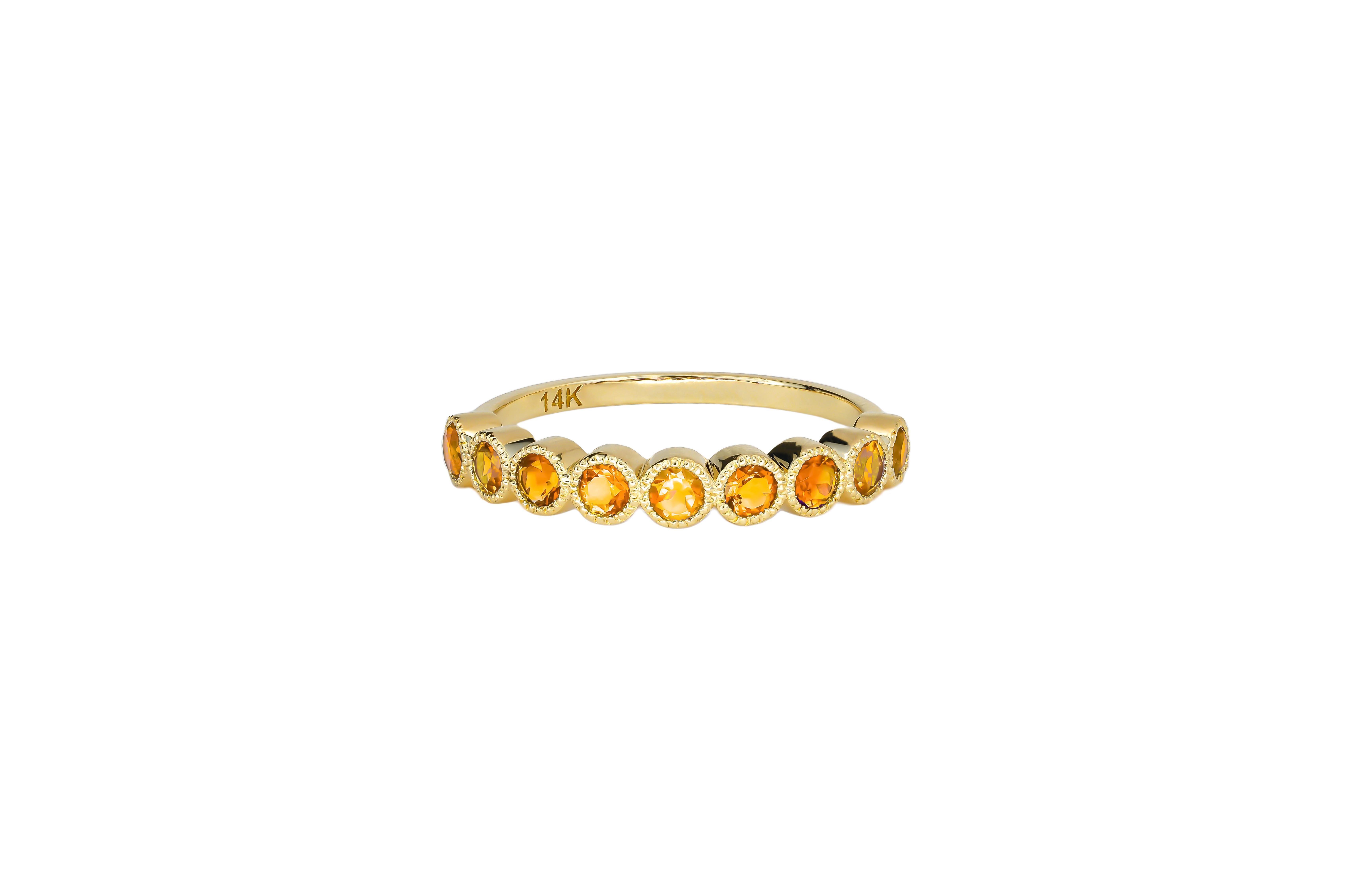 For Sale:  Orange gem half eternity 14k gold ring. 6