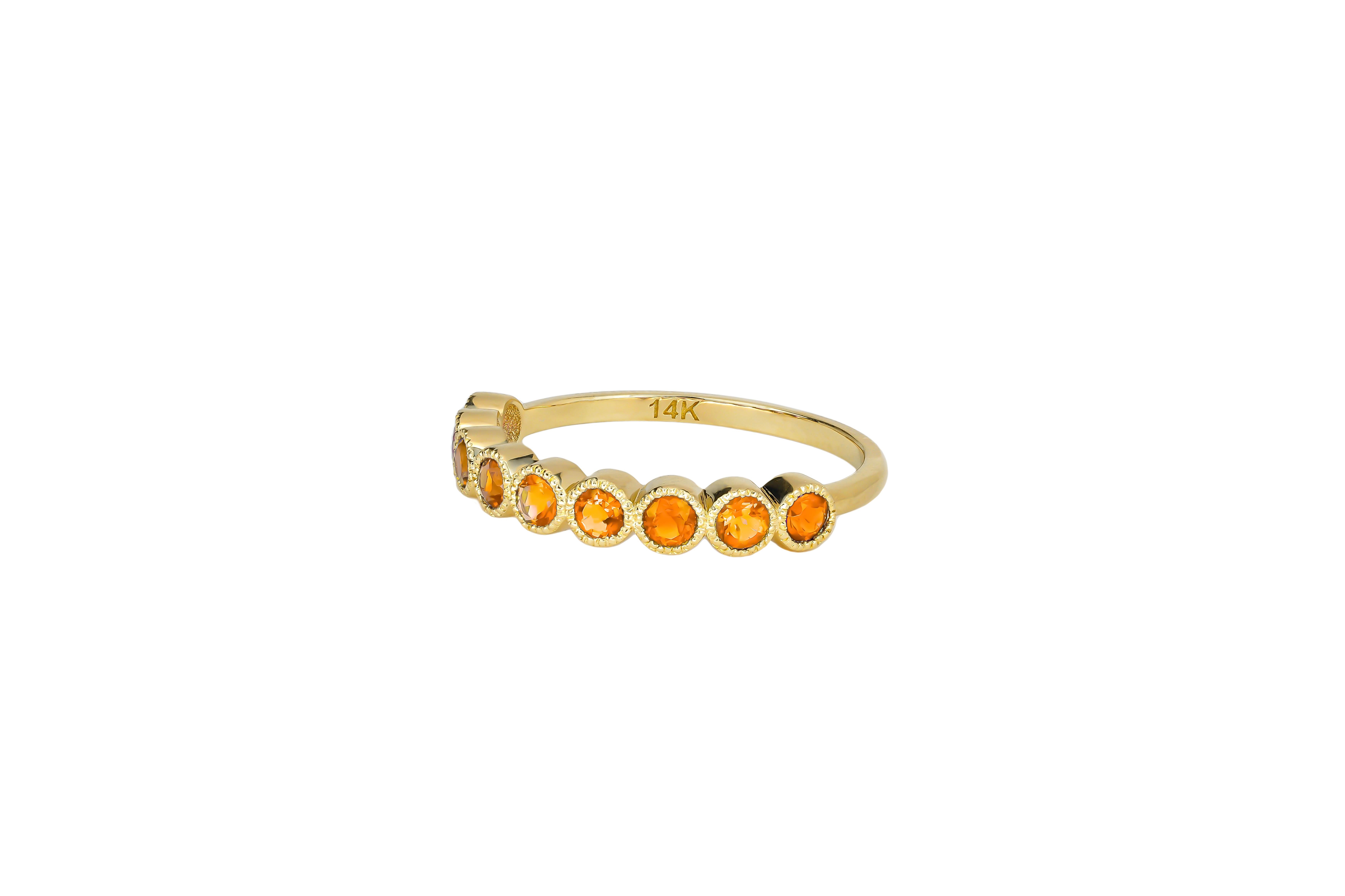 For Sale:  Orange gem half eternity 14k gold ring. 7