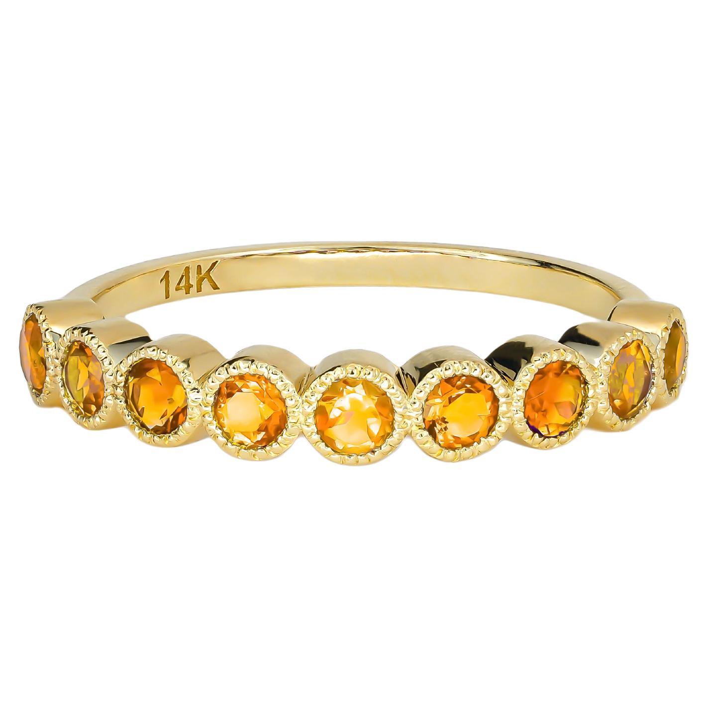 For Sale:  Orange gem half eternity 14k gold ring.