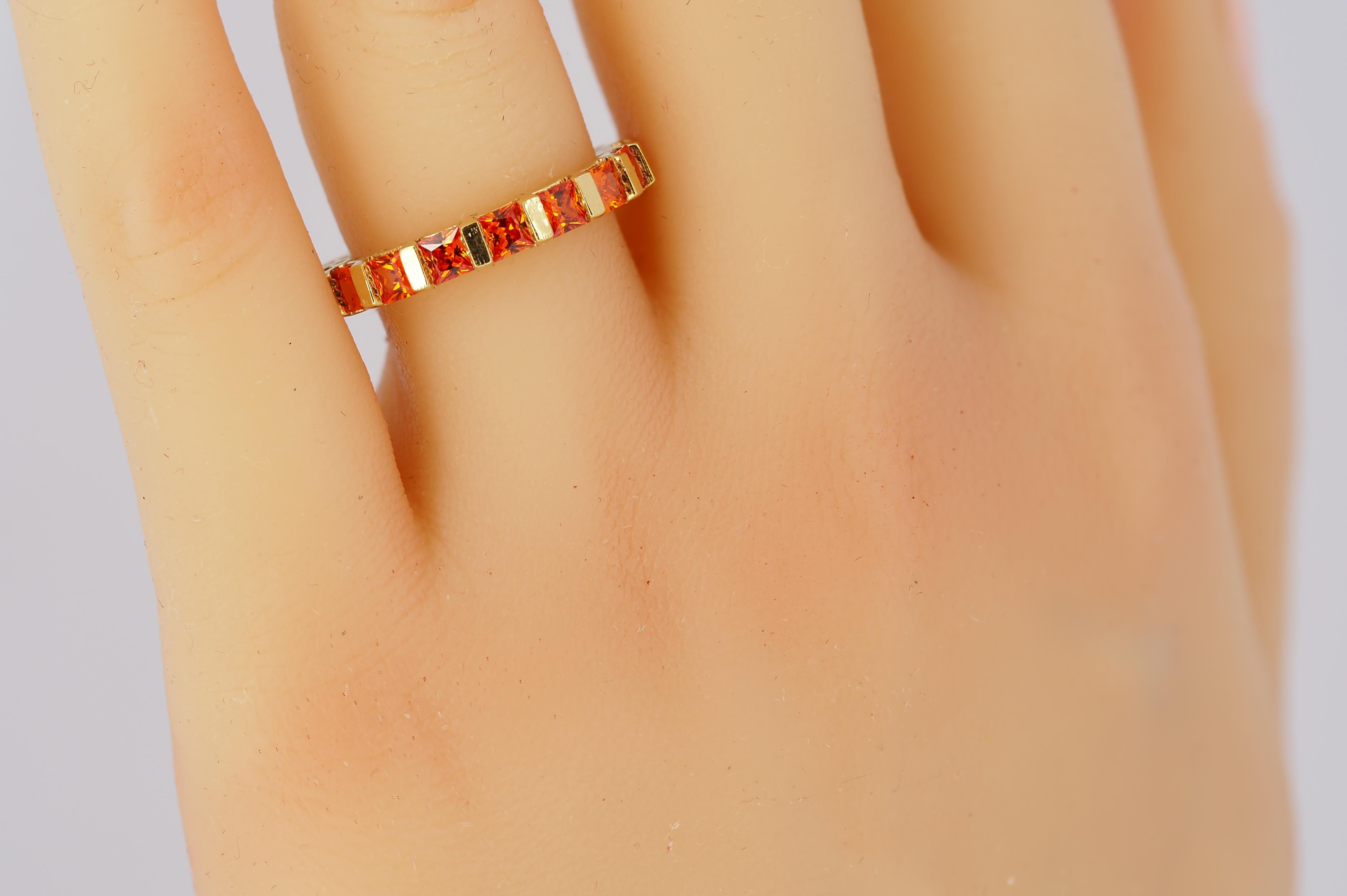 For Sale:  Orange gemstone 14k gold eternity ring band. 10