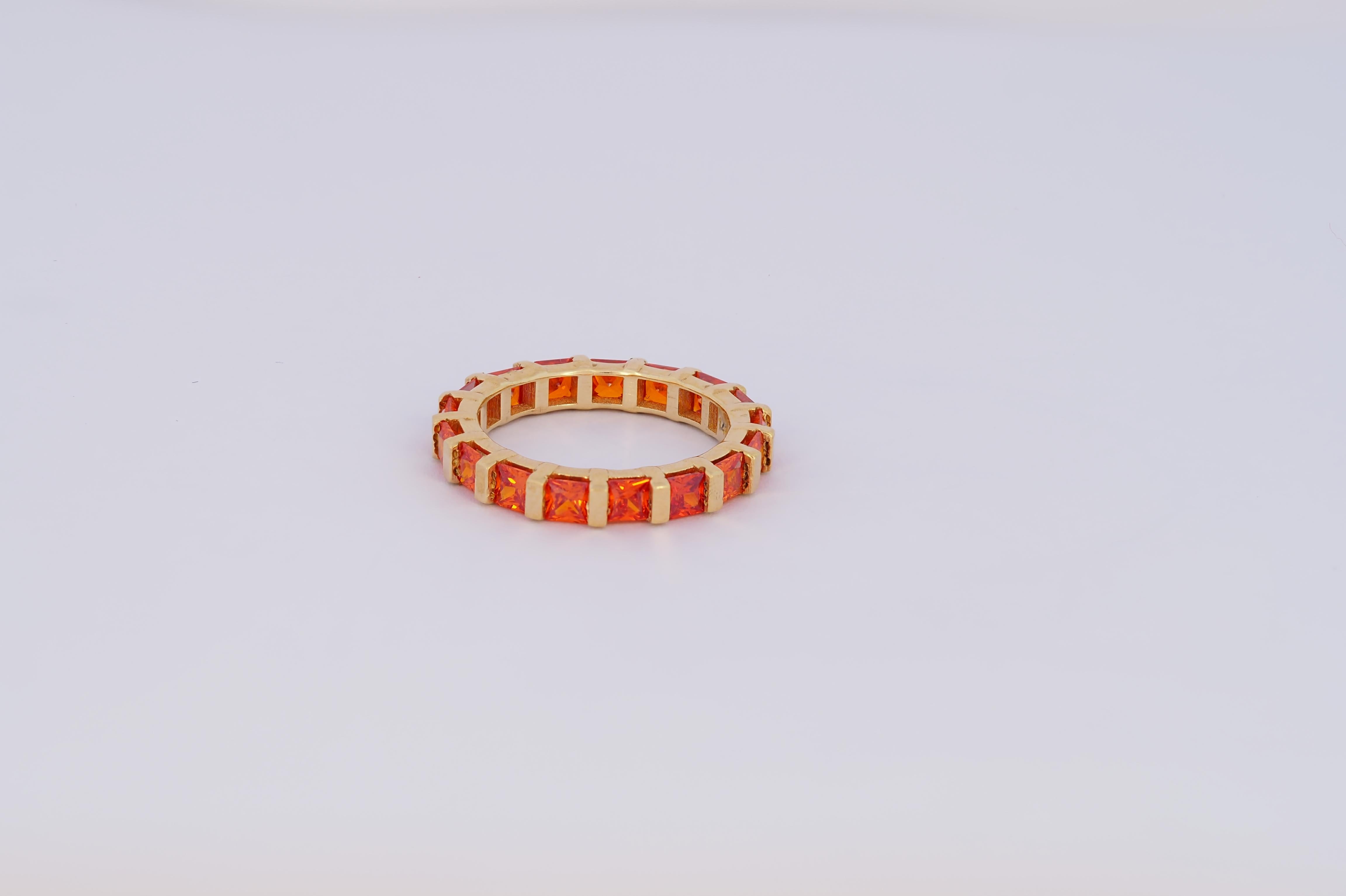 For Sale:  Orange gemstone 14k gold eternity ring band. 2