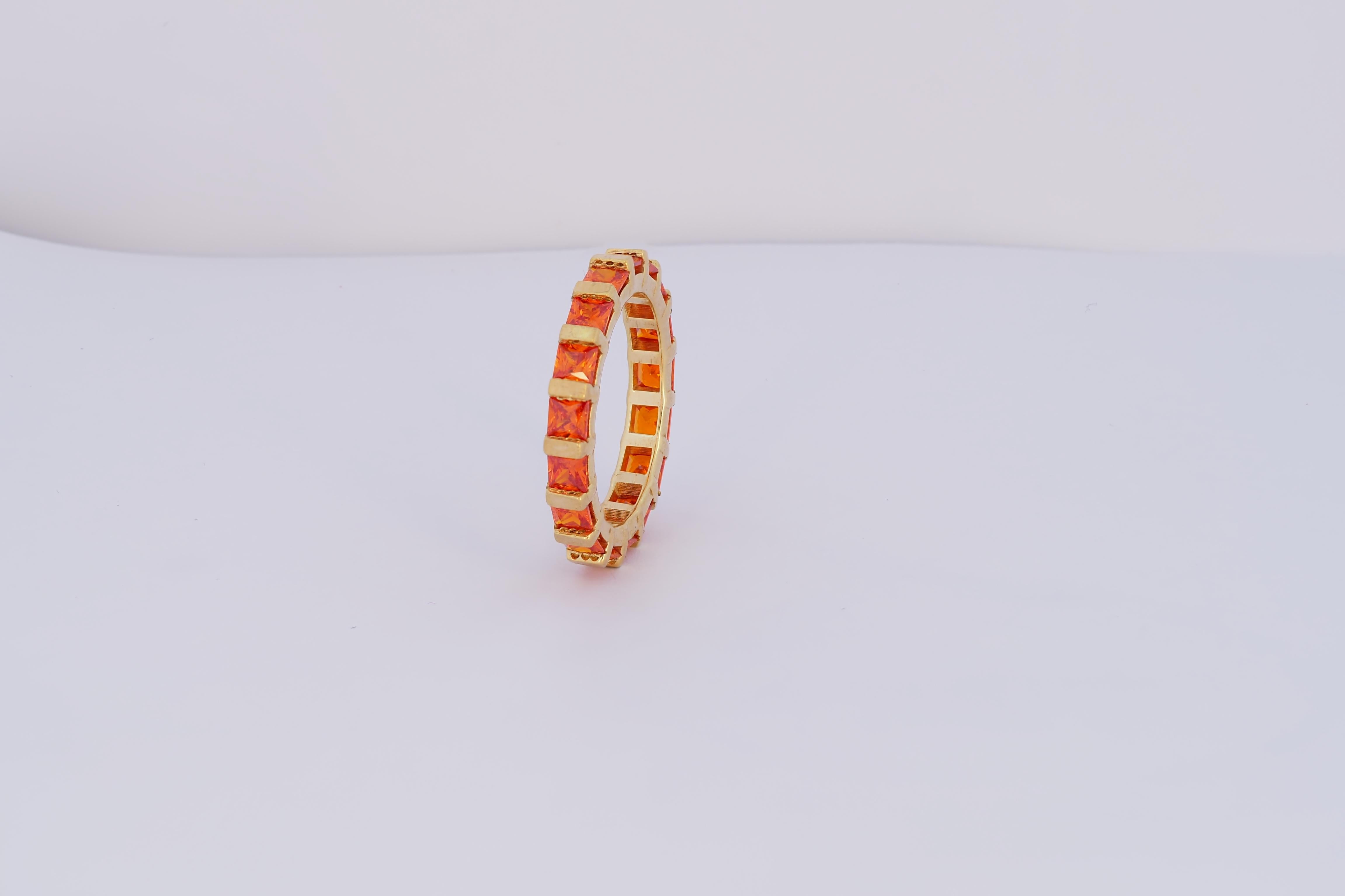 For Sale:  Orange gemstone 14k gold eternity ring band. 4