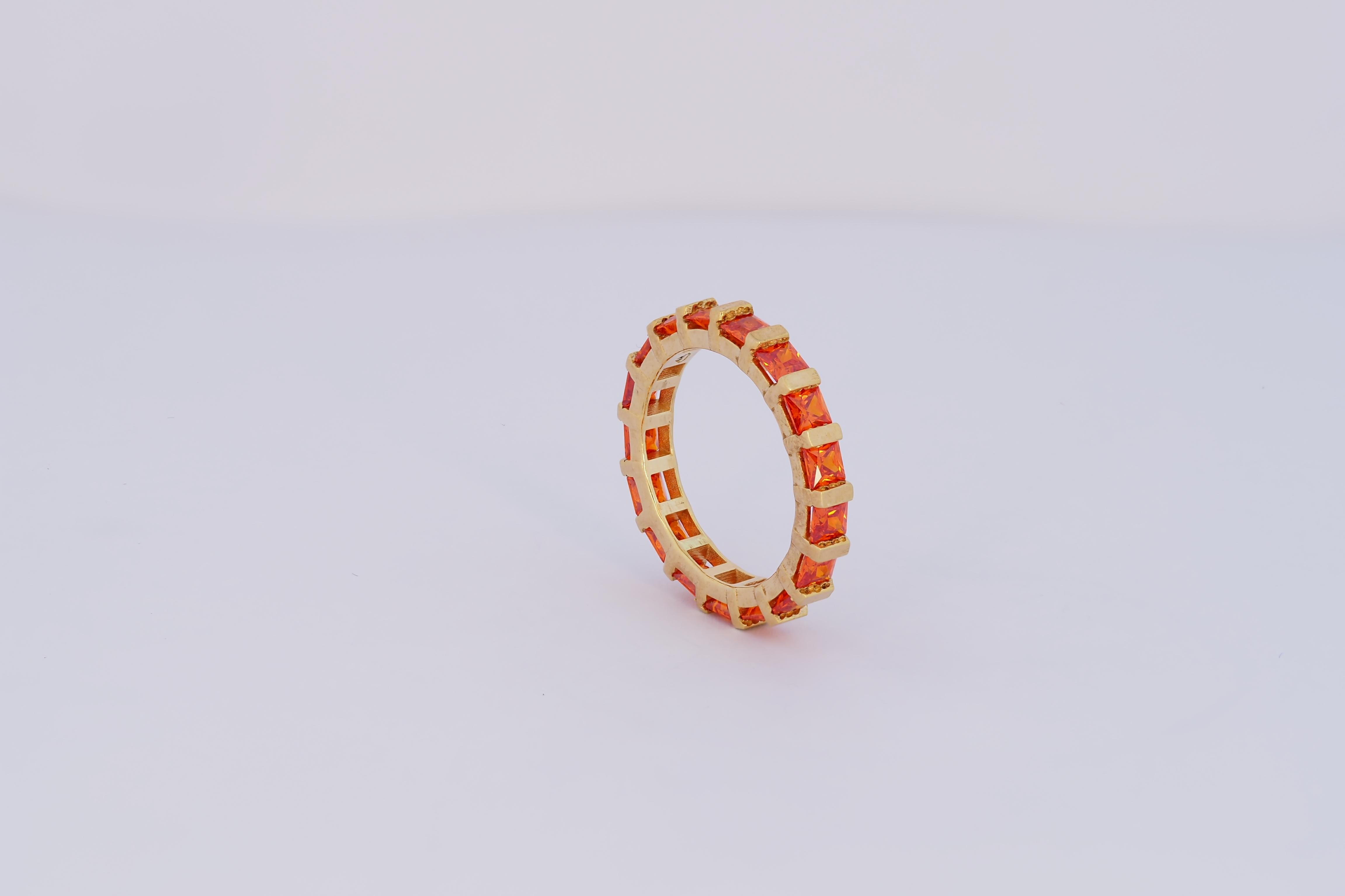 For Sale:  Orange gemstone 14k gold eternity ring band. 6