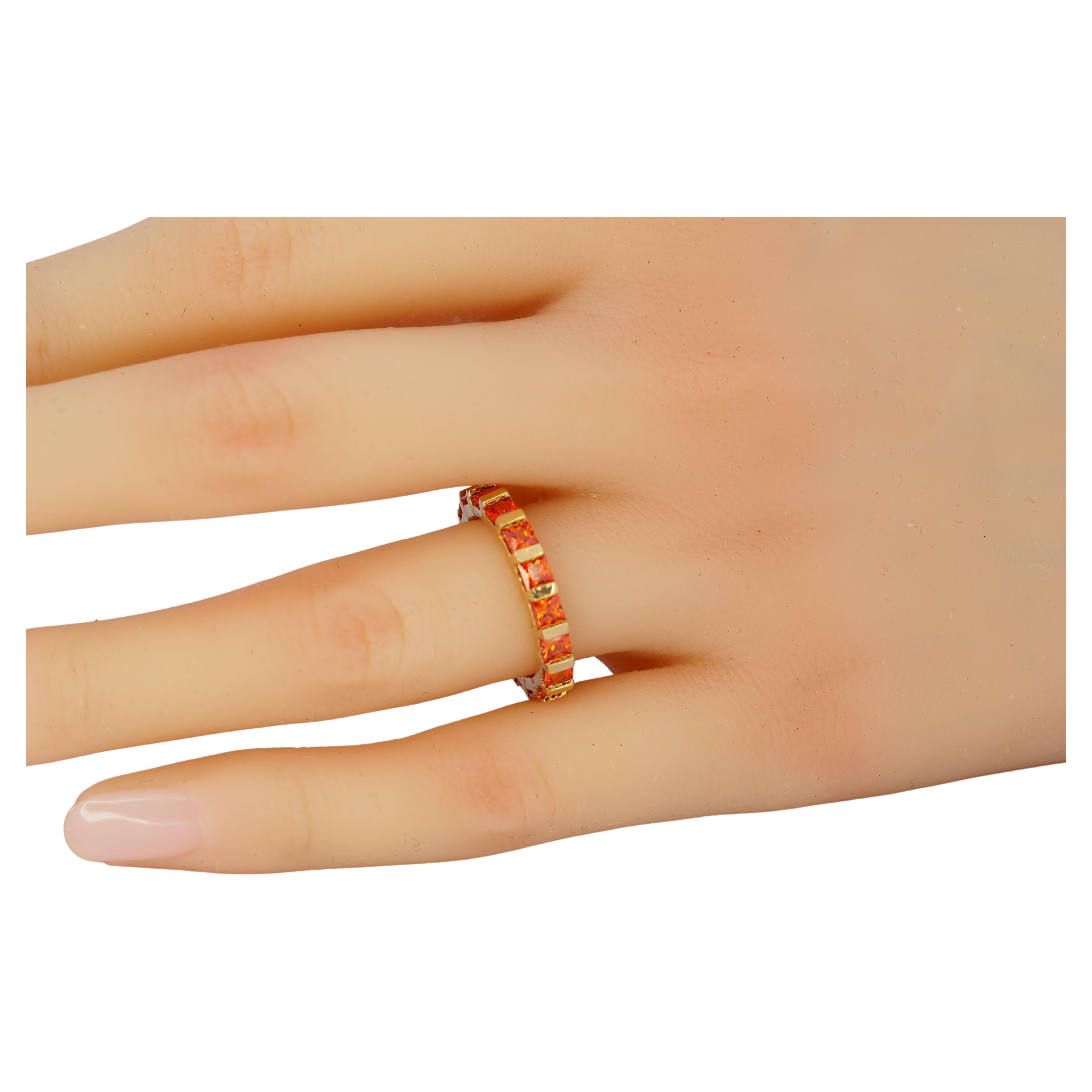 Orange gemstone 14k gold eternity ring band For Sale