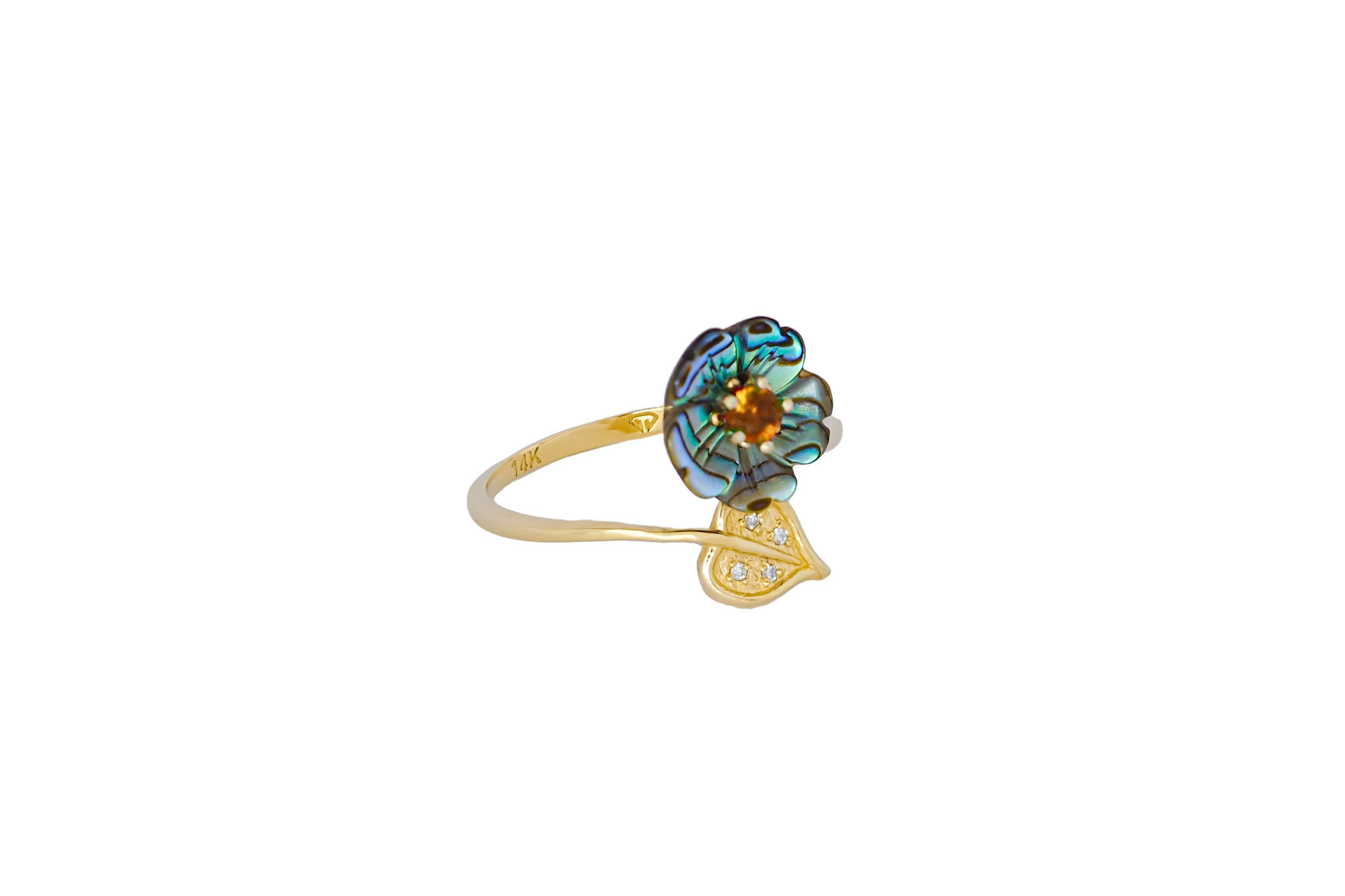 Modern Orange gemstone 14k gold ring. For Sale