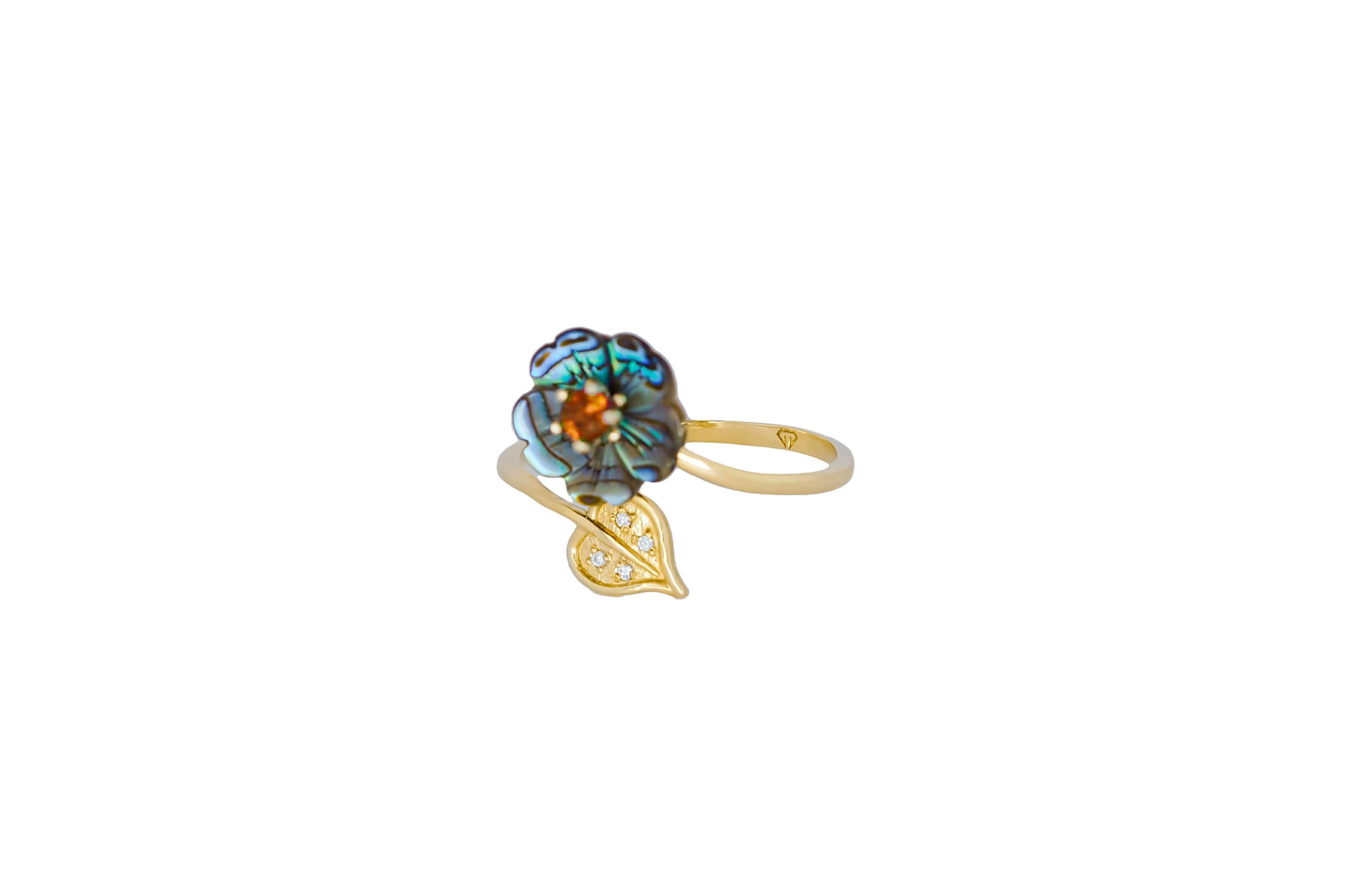 Round Cut Orange gemstone 14k gold ring. For Sale