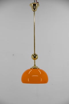 Orange Glass and Brass Pendant, 1980s, Restored