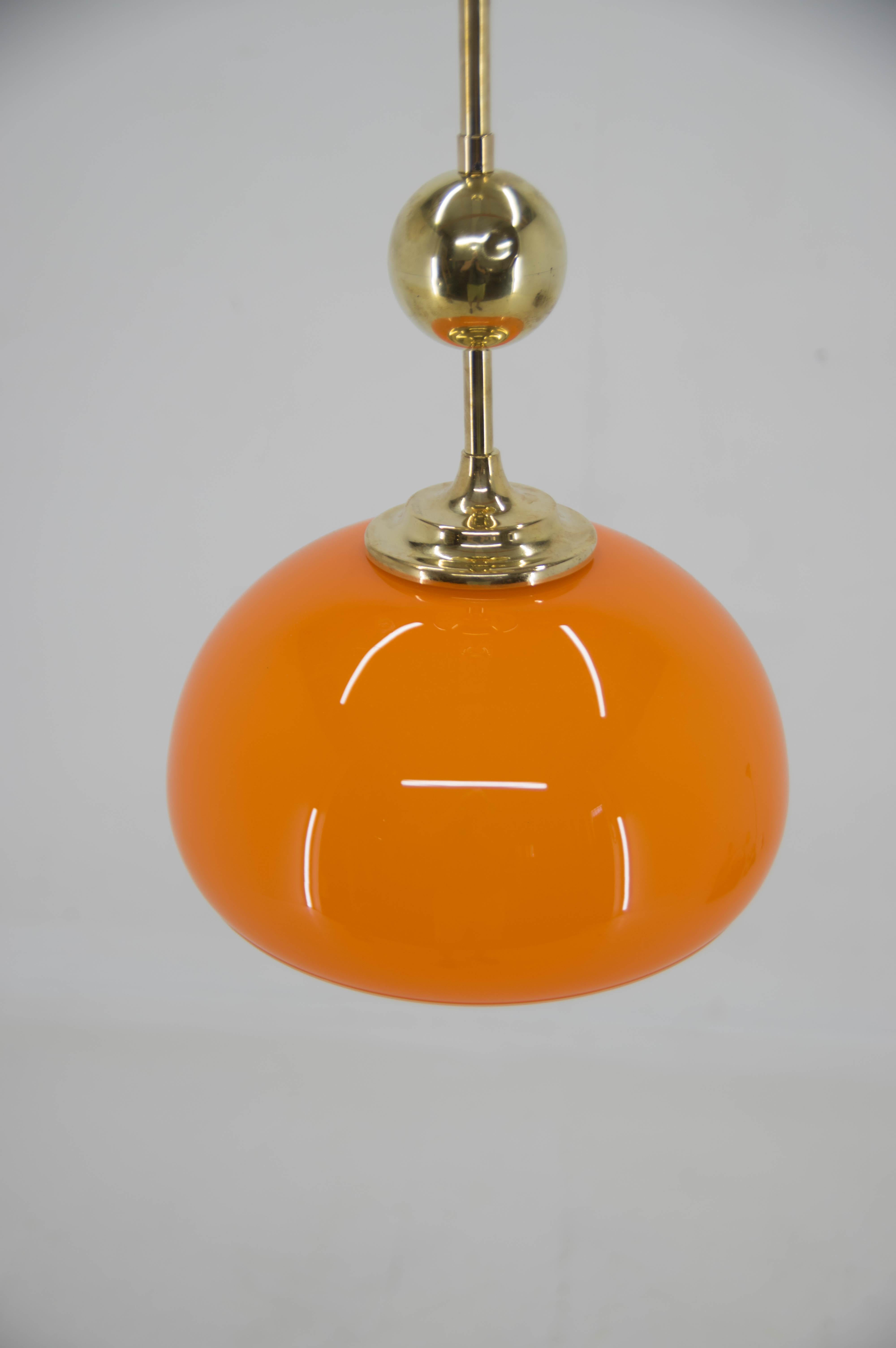 Art Deco Orange Glass and Brass Pendant, 1980s, Restored For Sale