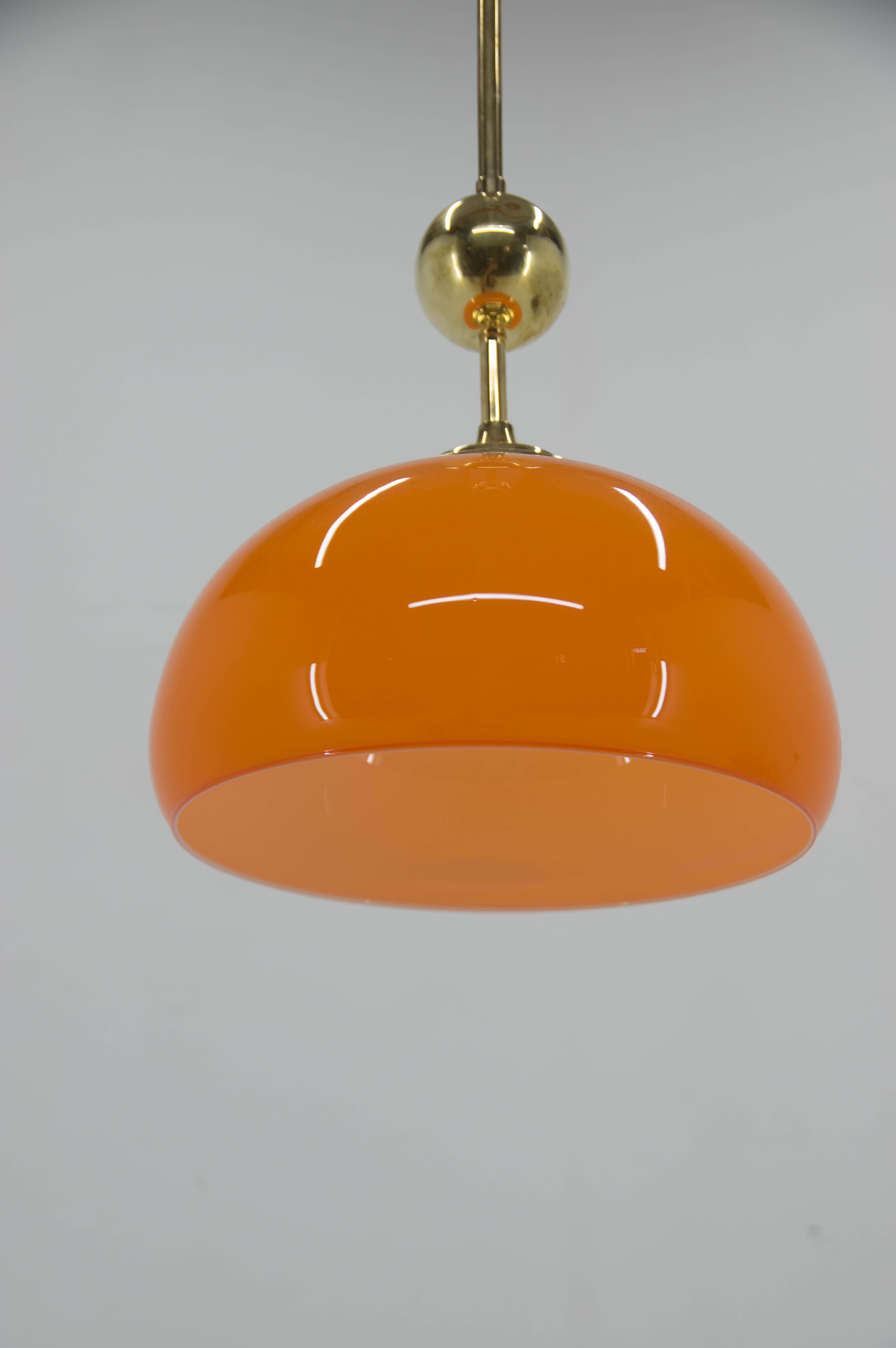 Orange Glass and Brass Pendant, 1980s, Restored In Good Condition For Sale In Praha, CZ