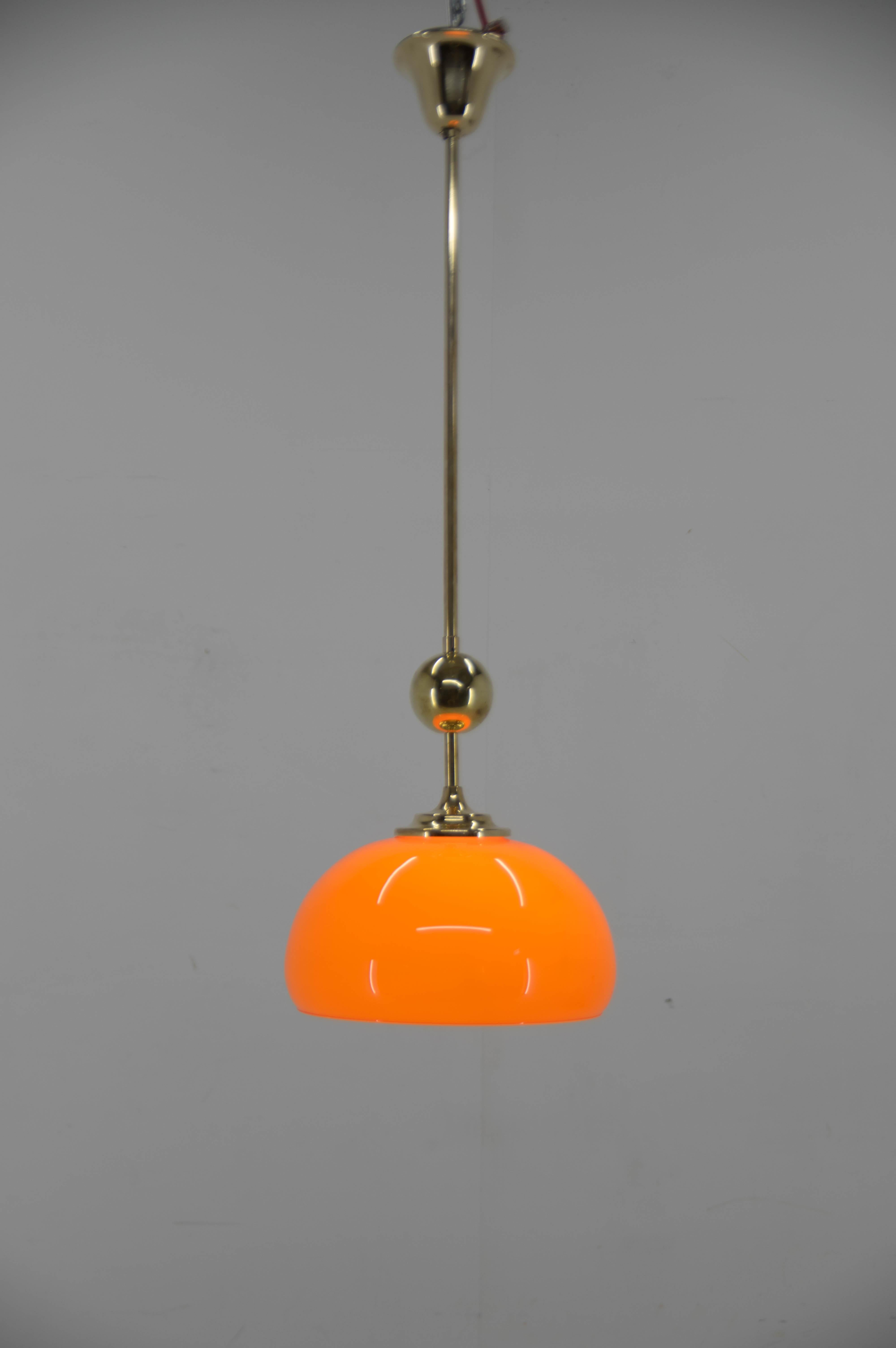Late 20th Century Orange Glass and Brass Pendant, 1980s, Restored For Sale
