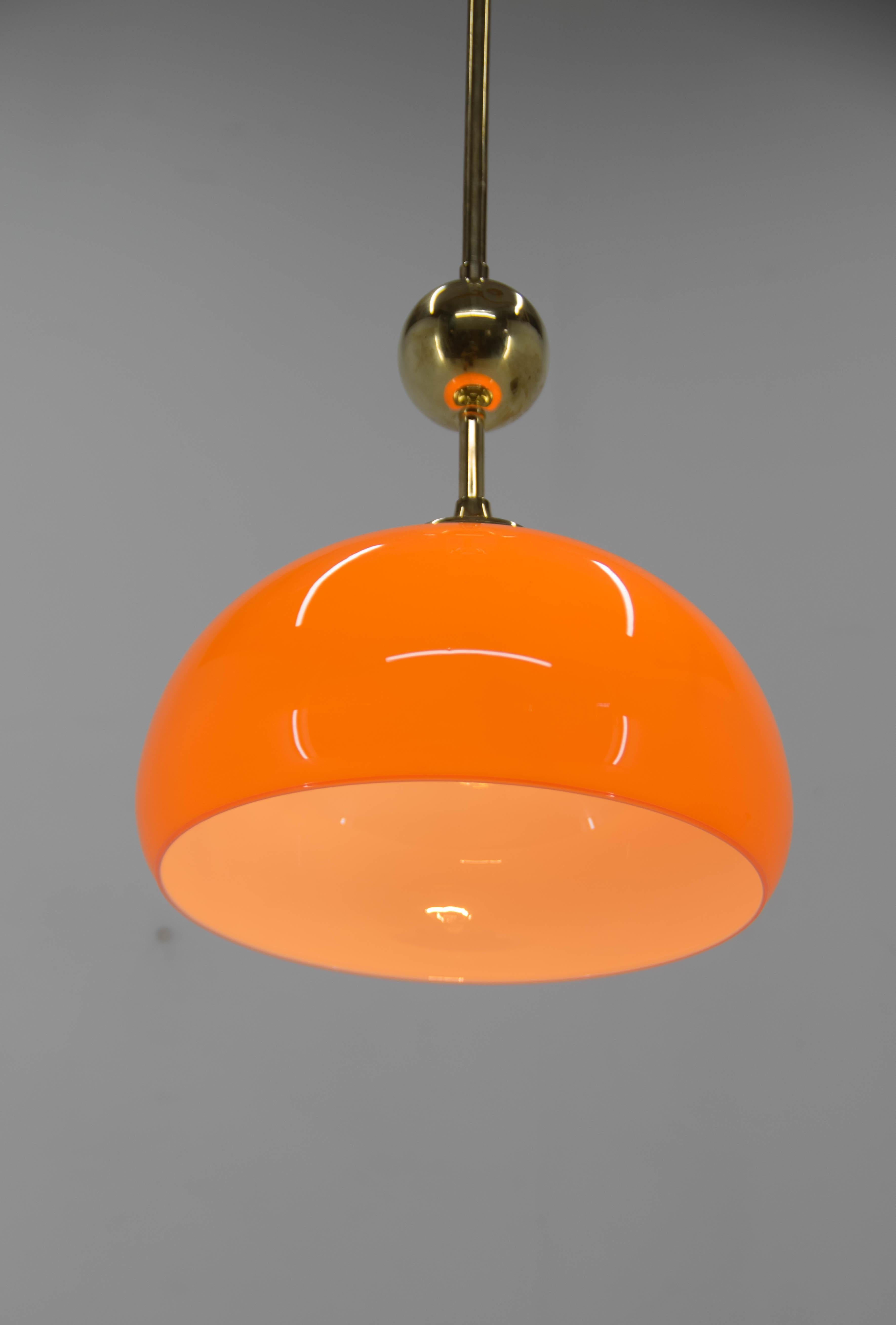 Orange Glass and Brass Pendant, 1980s, Restored For Sale 1