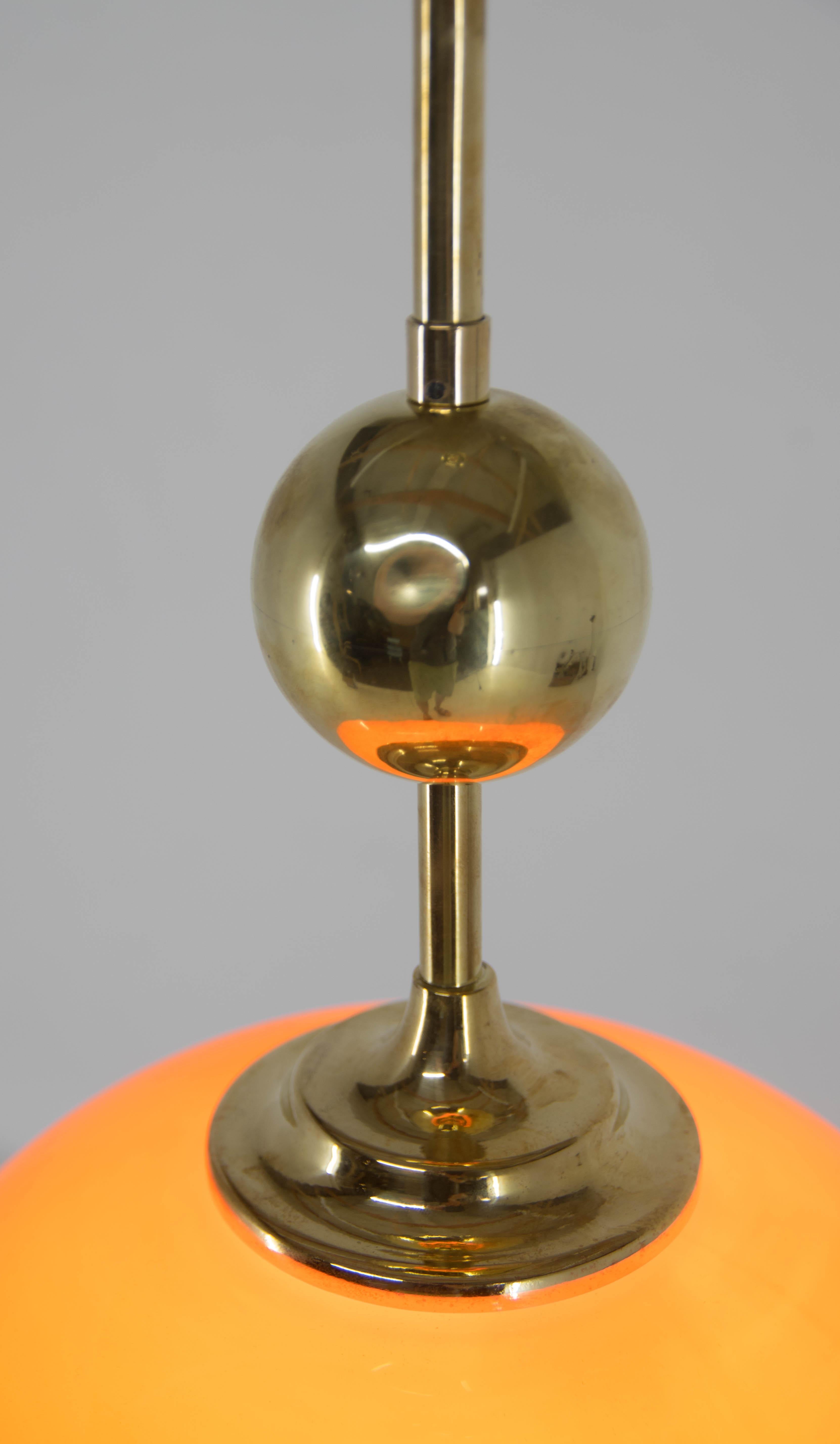 Orange Glass and Brass Pendant, 1980s, Restored For Sale 2