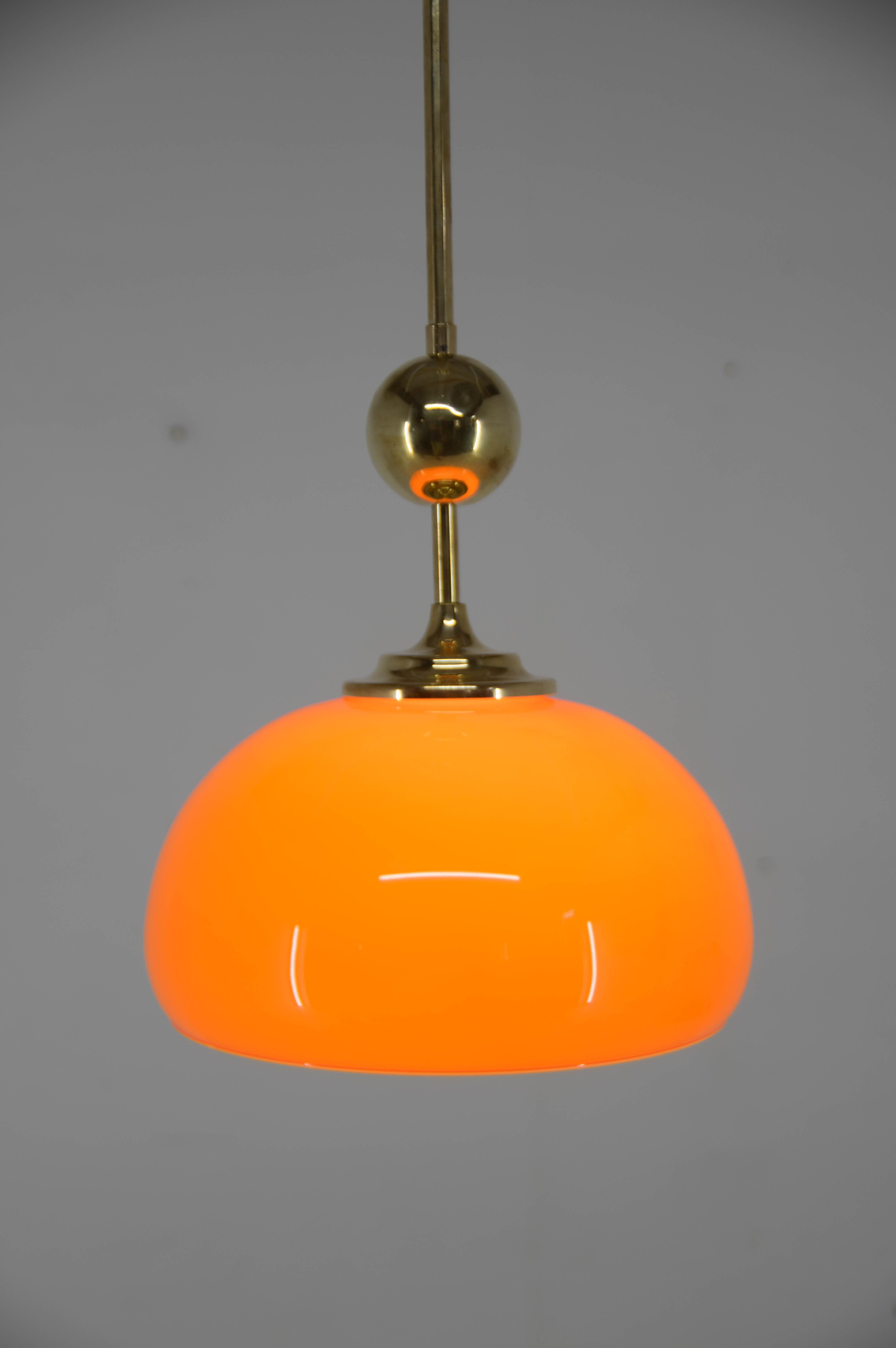 Orange Glass and Brass Pendant, 1980s, Restored For Sale 3