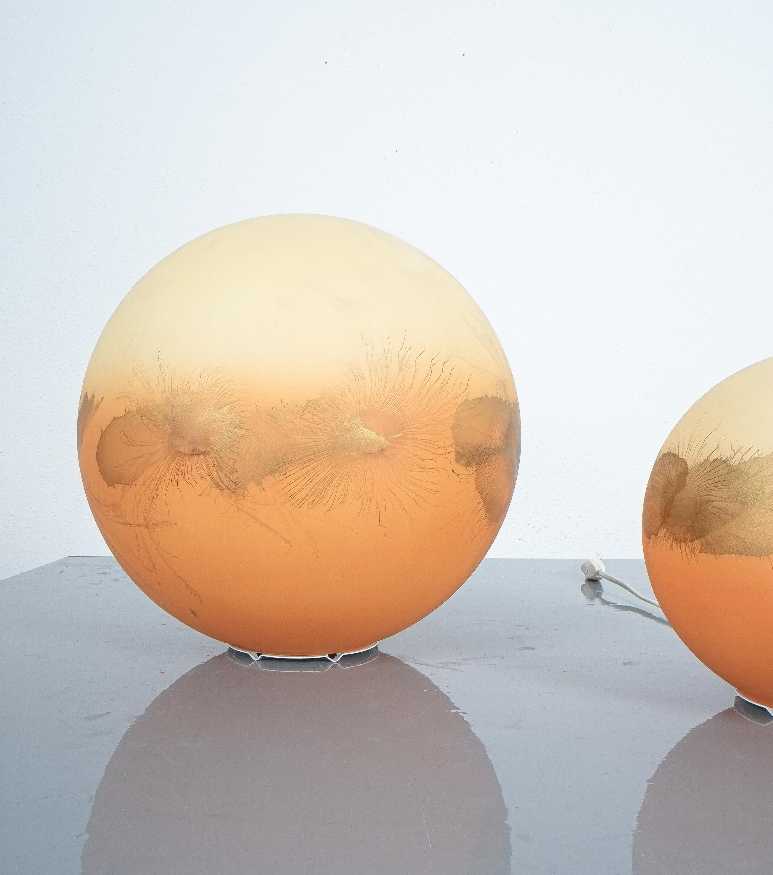 Orange Glass Ball Desk Lamps Aquarelle Style, France, 1970 3