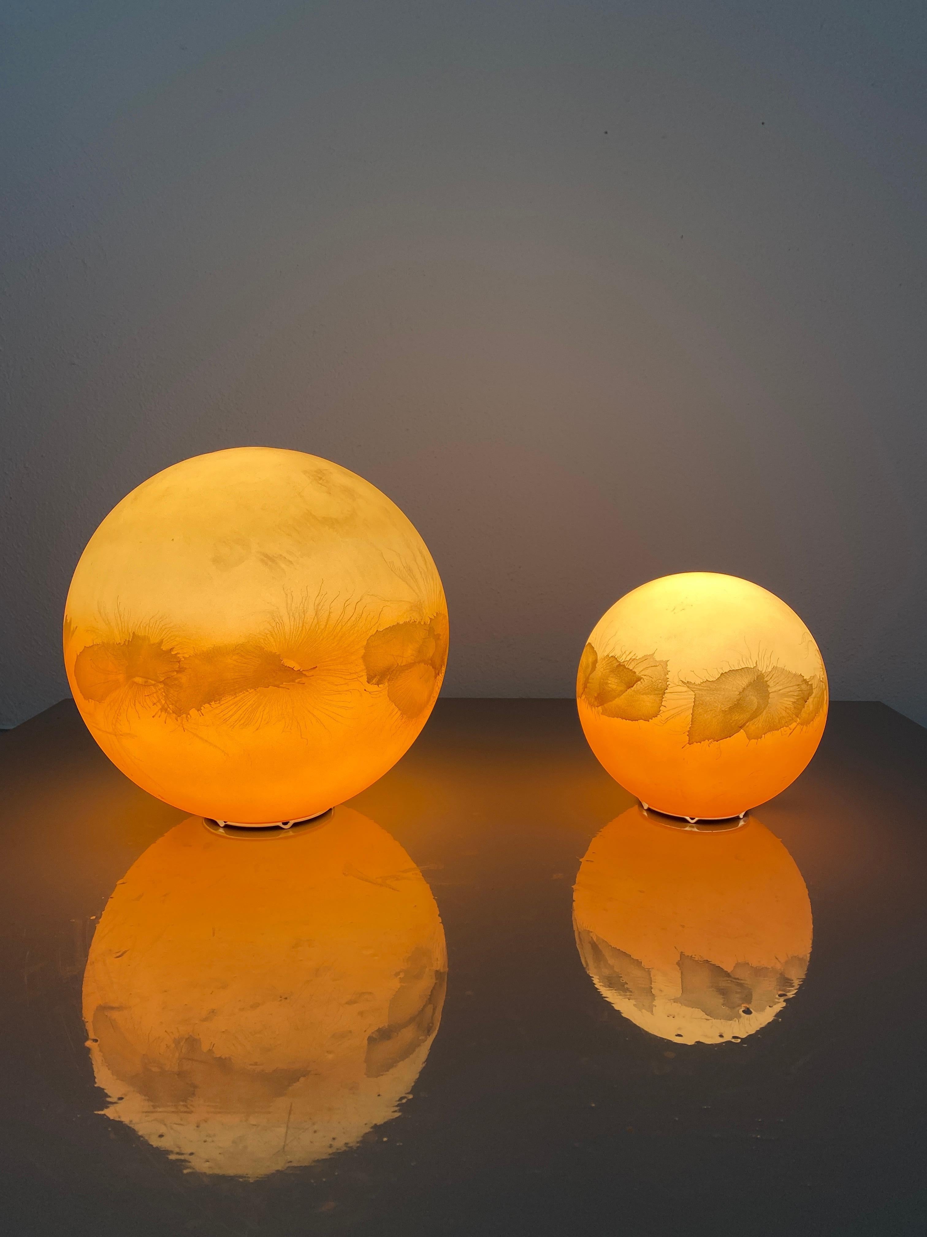 Mid-Century Modern Orange Glass Ball Desk Lamps Aquarelle Style, France, 1970