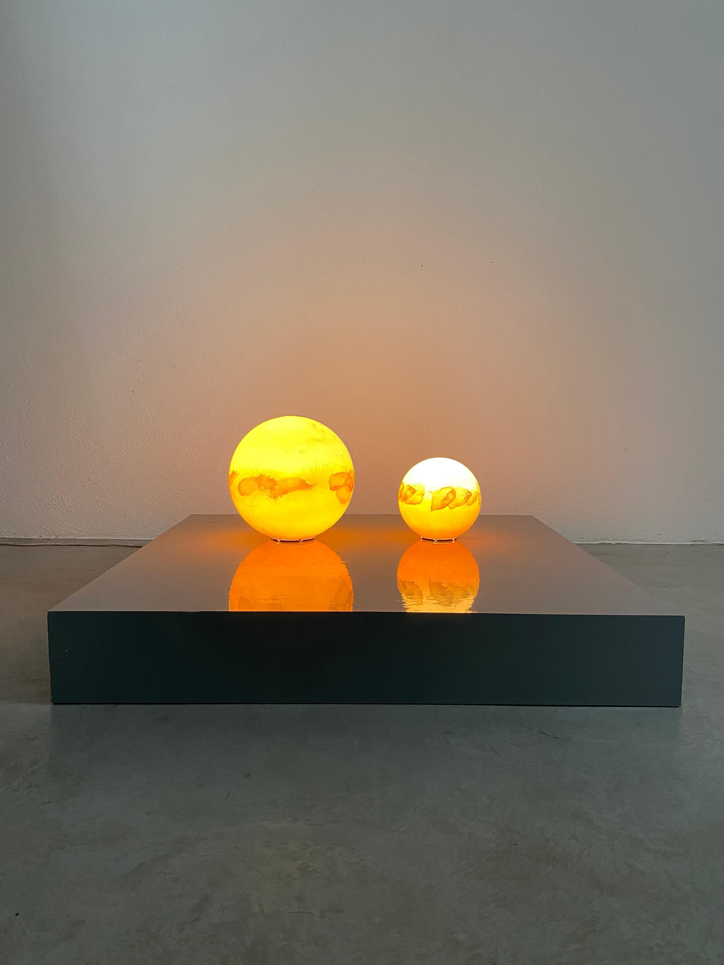 French Orange Glass Ball Desk Lamps Aquarelle Style, France, 1970