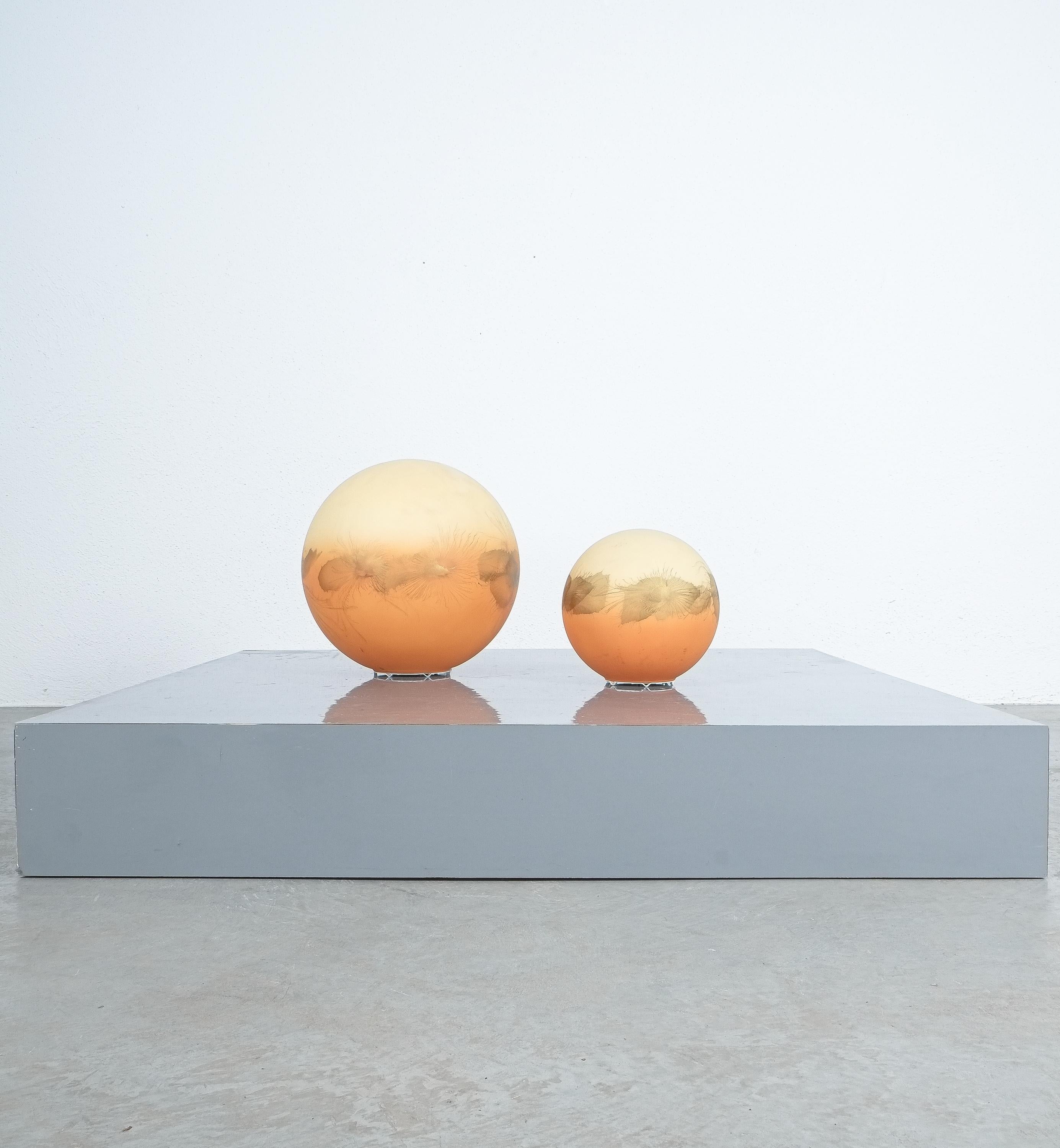 Lacquered Orange Glass Ball Desk Lamps Aquarelle Style, France, 1970