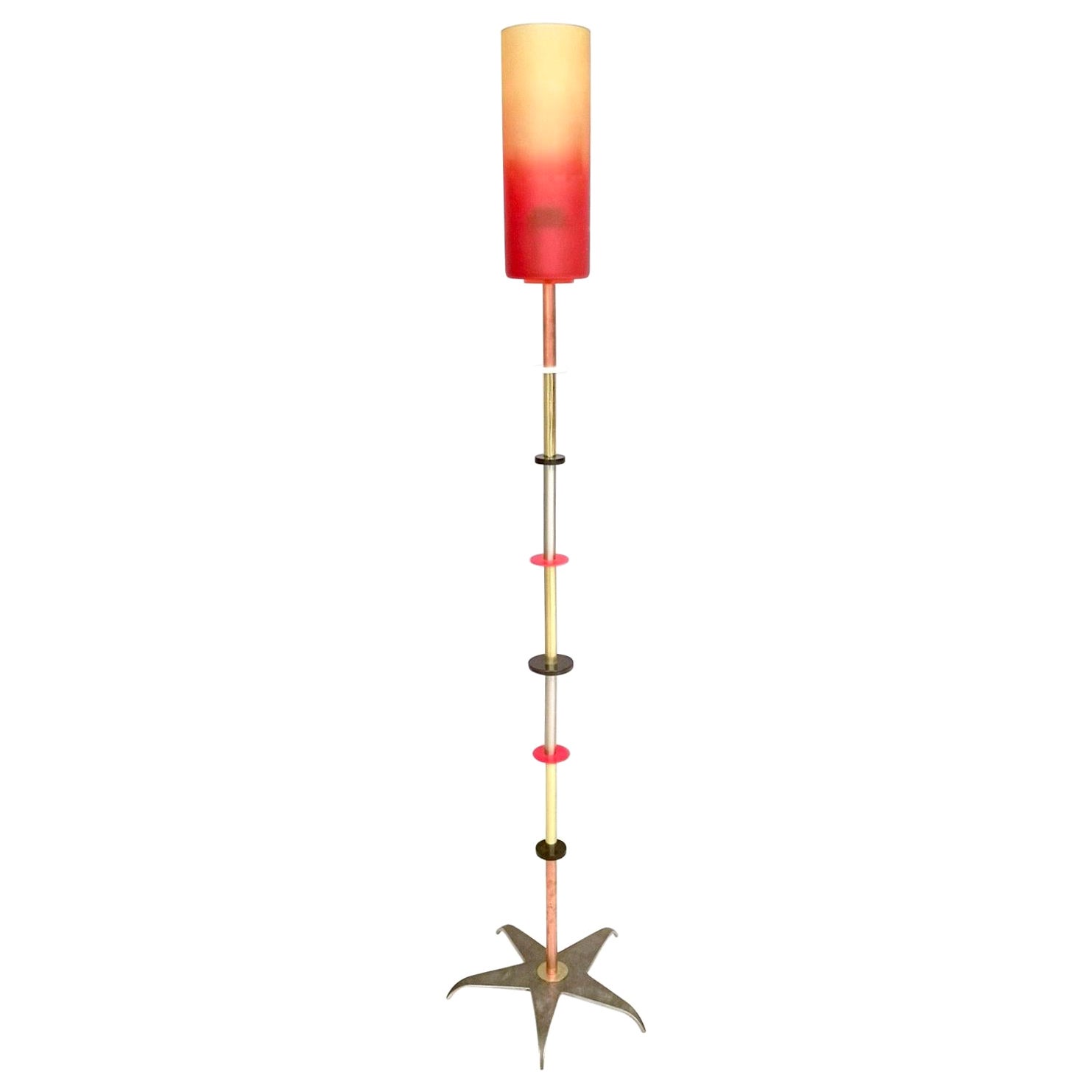 Stehlampe aus orangefarbenem Glas, Messing, Kupfer und Metall von Carmelo La Gaipa, 2019