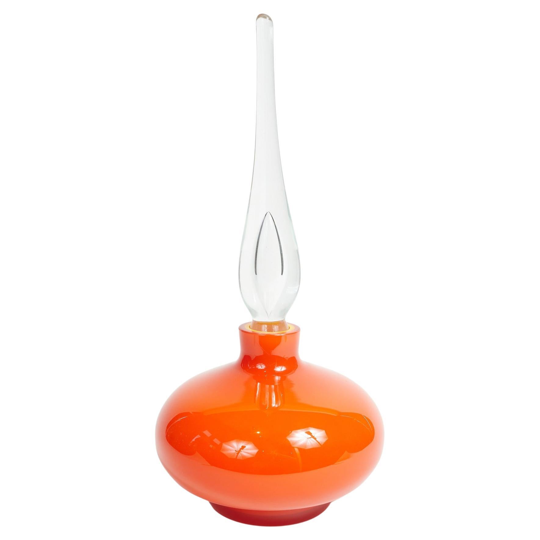 Flame Orange Crackle Glass Blenko Decanters at 1stDibs