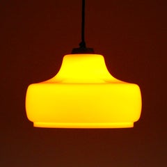 Orange Glass Hanging Lamp with Brass by Danish Holmegaard, 1970s