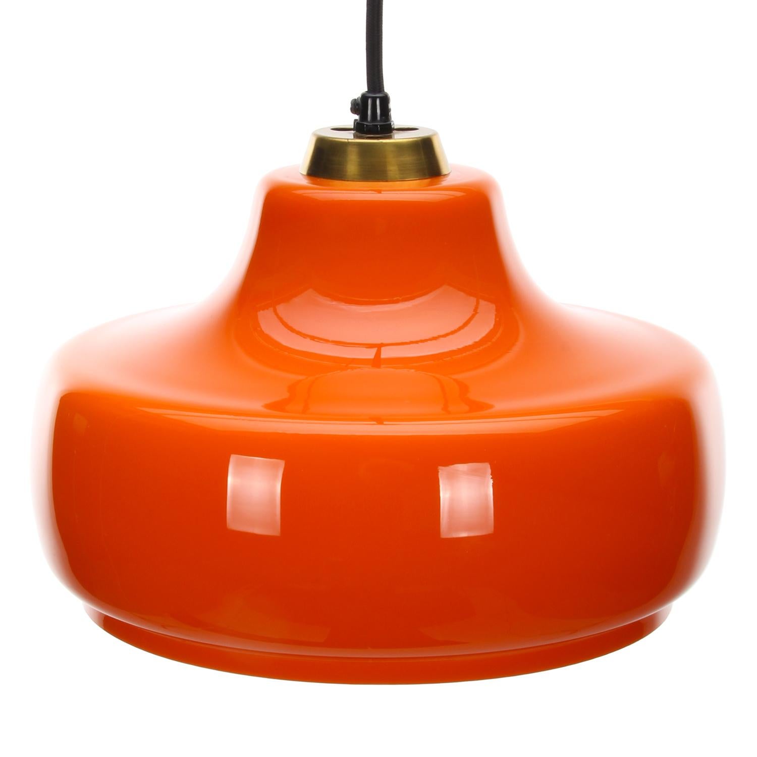 Orange Glass Hanging Lamp with Brass by Danish Holmegaard, 1970s 1