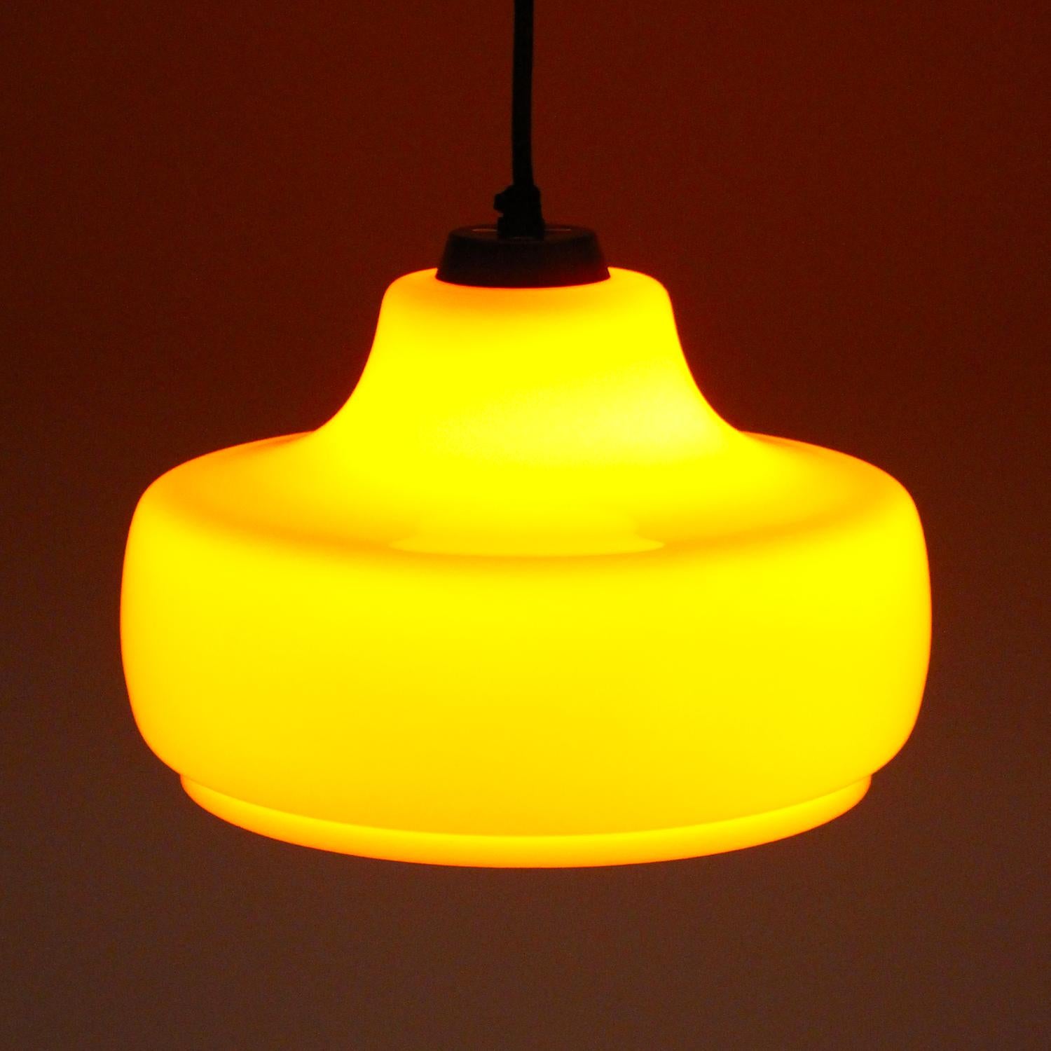 Orange Glass Hanging Lamp with Brass by Danish Holmegaard, 1970s 2