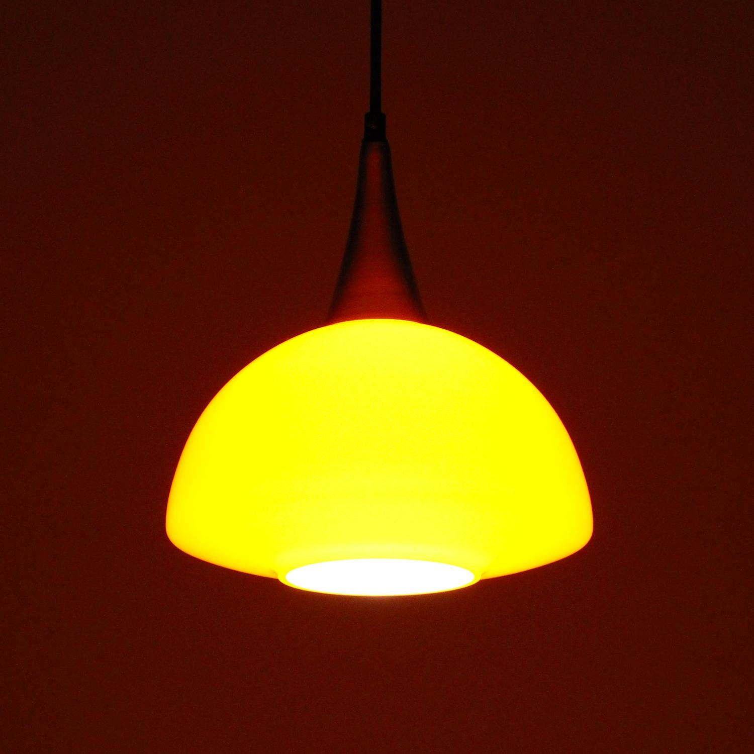 Danish Orange Glass Pendant by Holmegaard, 1970s Scandinavian Blown Glass Hanging Lamp