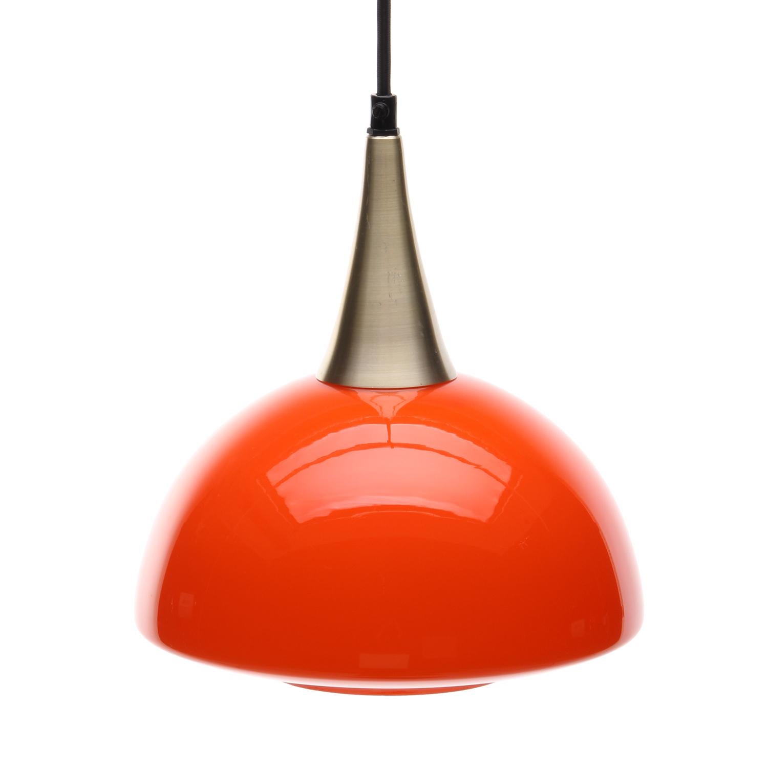 Lacquered Orange Glass Pendant by Holmegaard, 1970s Scandinavian Blown Glass Hanging Lamp
