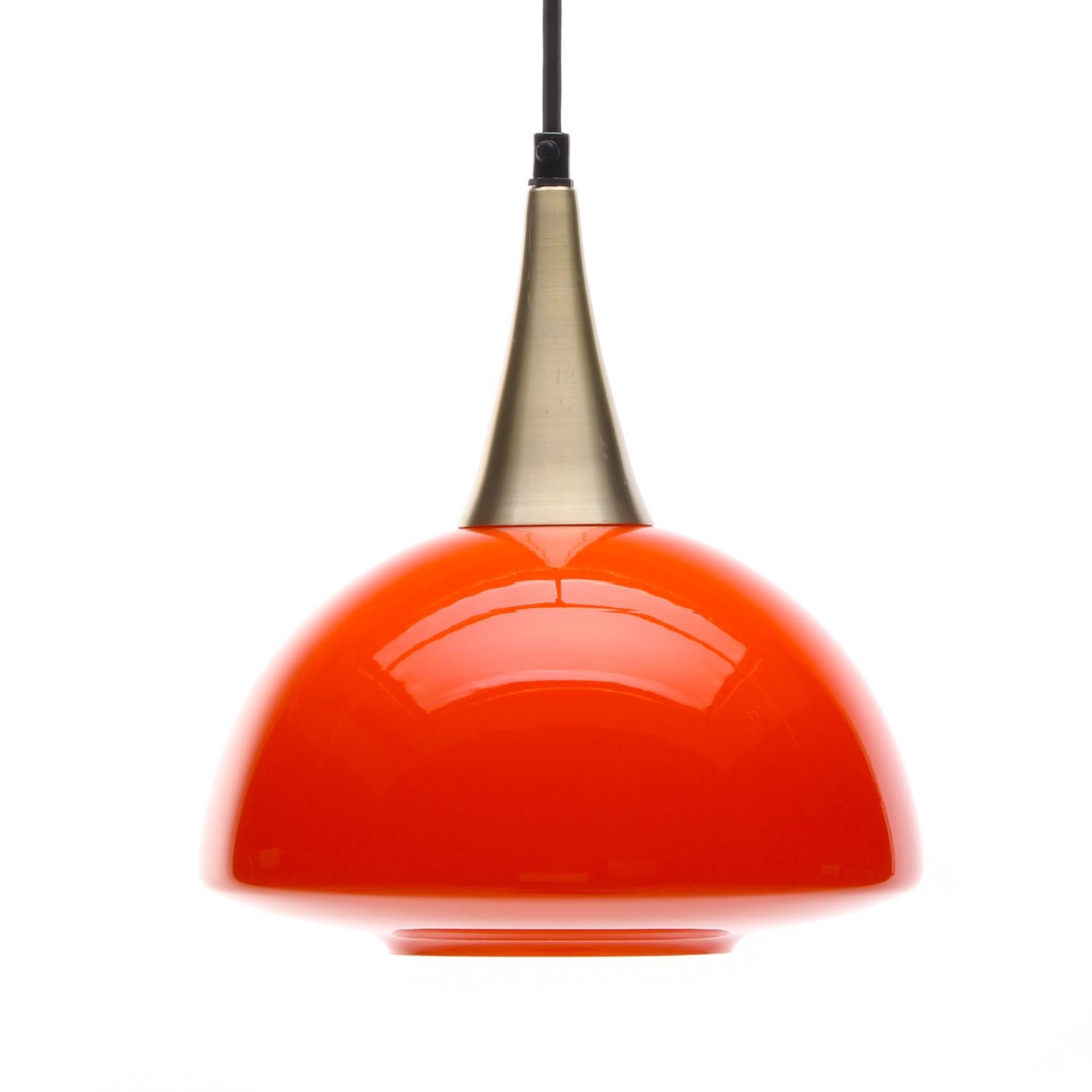 Orange Glass Pendant by Holmegaard, 1970s Scandinavian Blown Glass Hanging Lamp